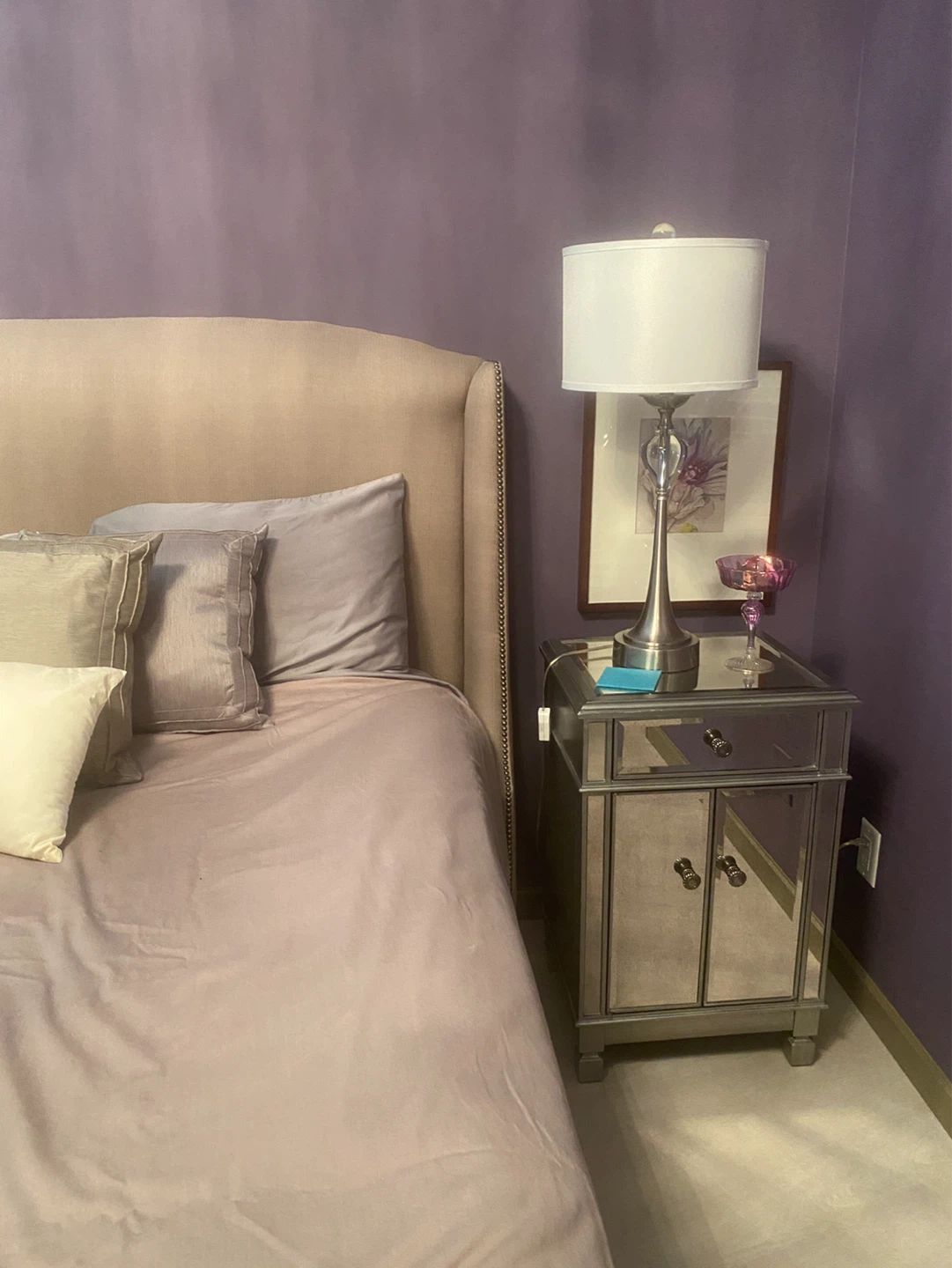 Mirrored Nightstands with Drawer and Cabinet