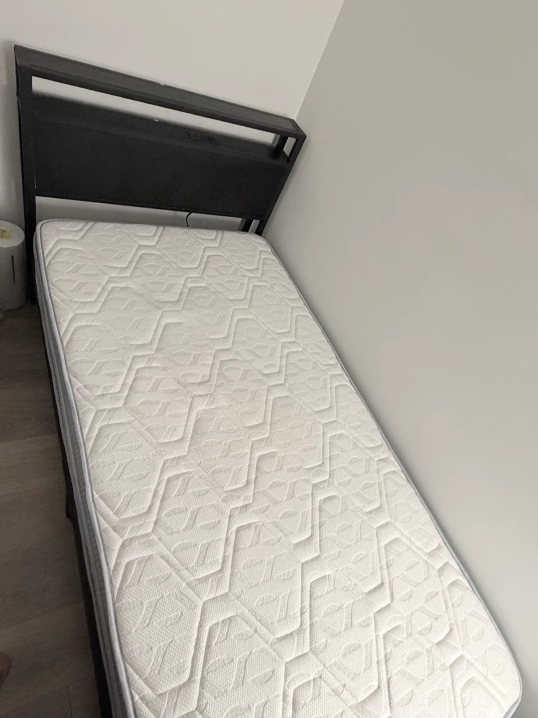 Black Metal Twin Bed Frame with Headboard and Built-in Outlets