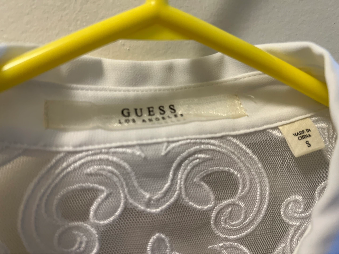 White GUESS Sheer Lace Button-Up Shirt - photo 3