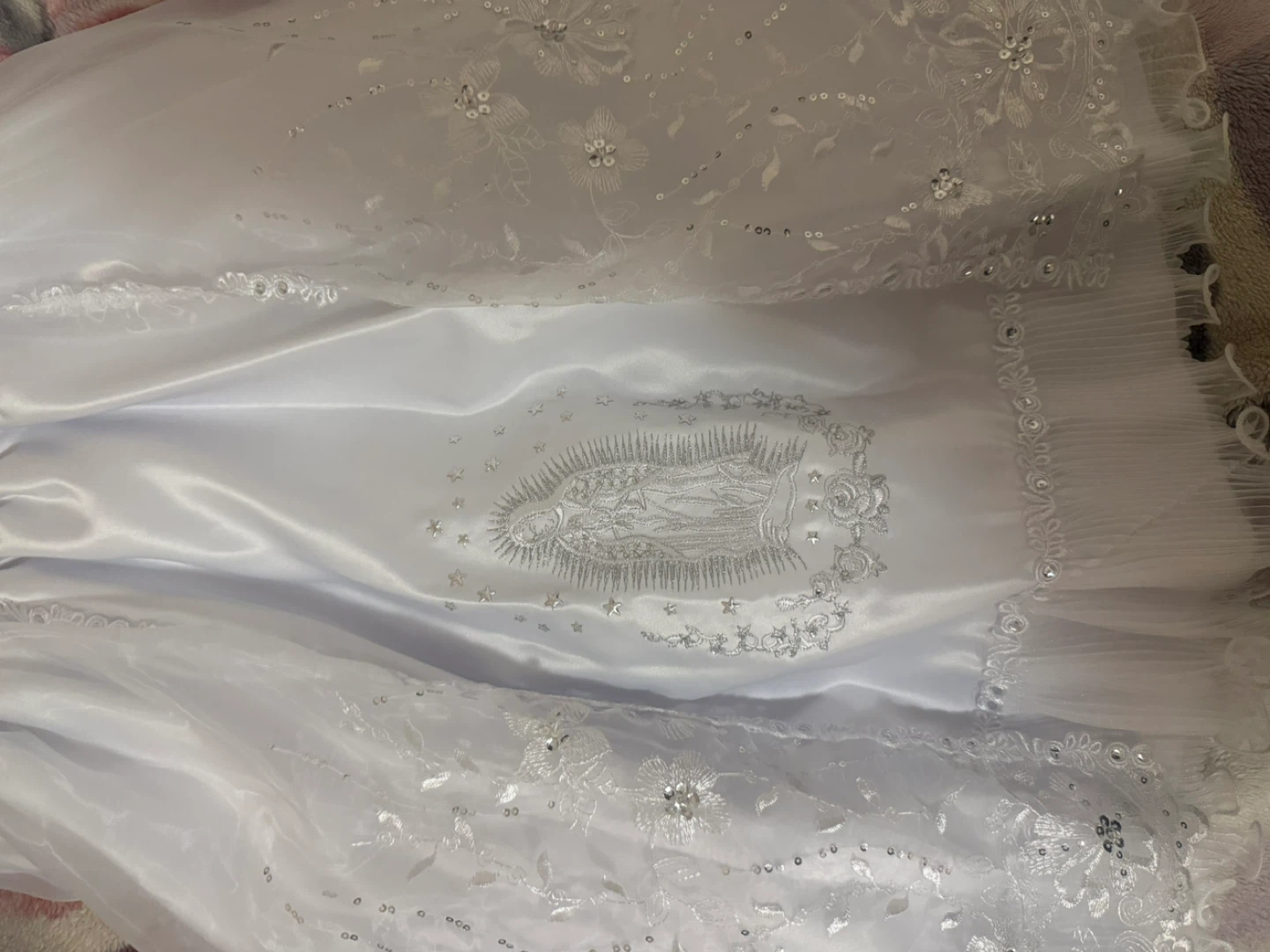 White Christening Gown with Virgin Mary Embroidery - photo 2