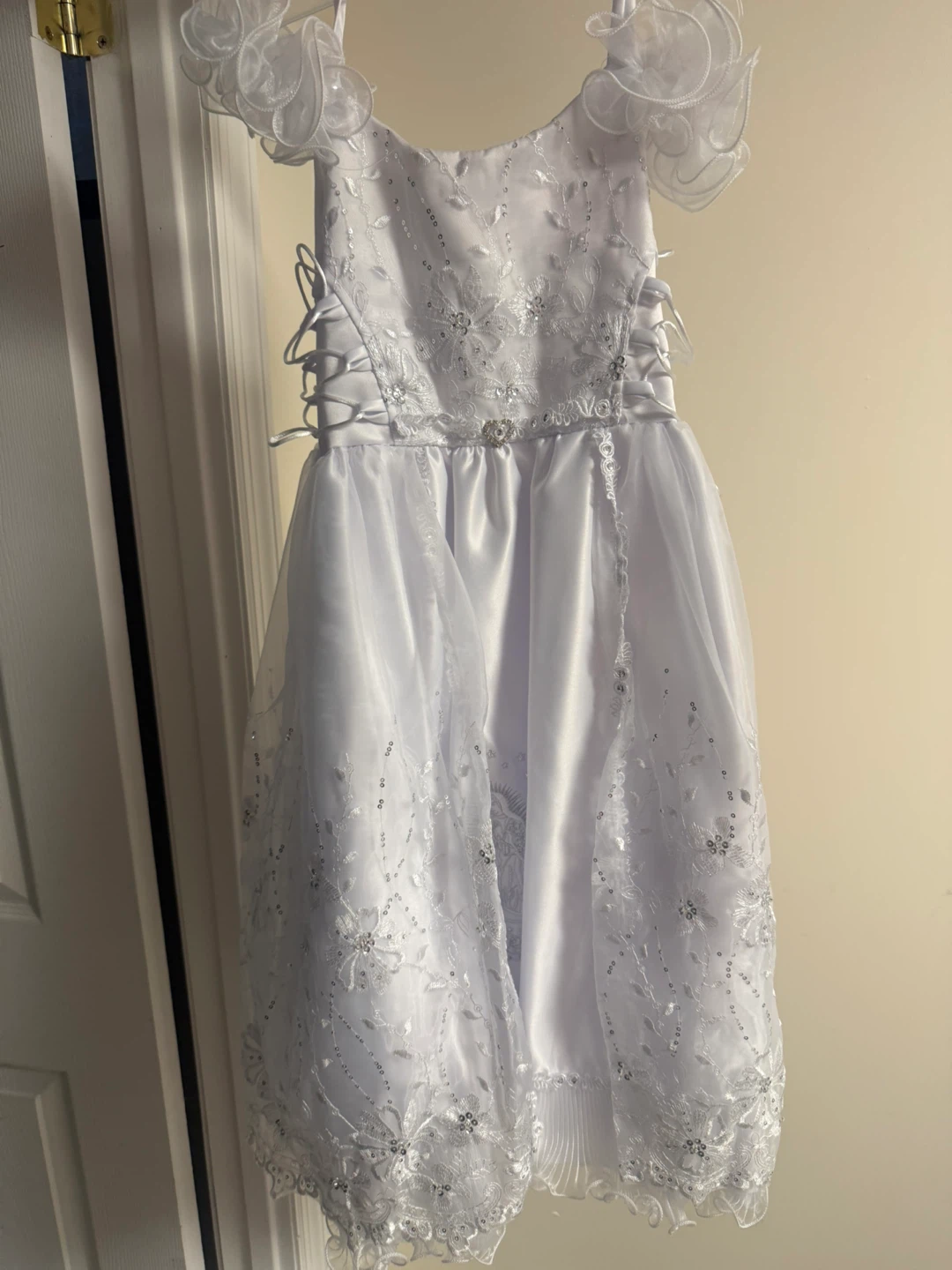 White Christening Gown with Virgin Mary Embroidery
