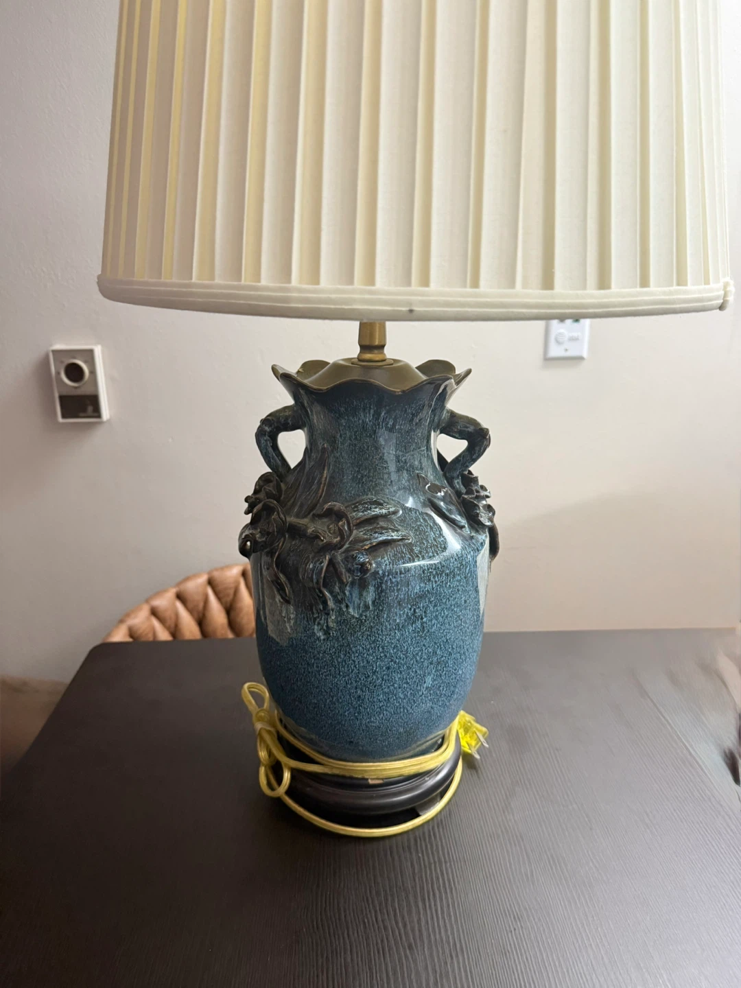 Vintage Art Pottery Stoneware Lamp w/Applied Currents & Flowers - photo 4