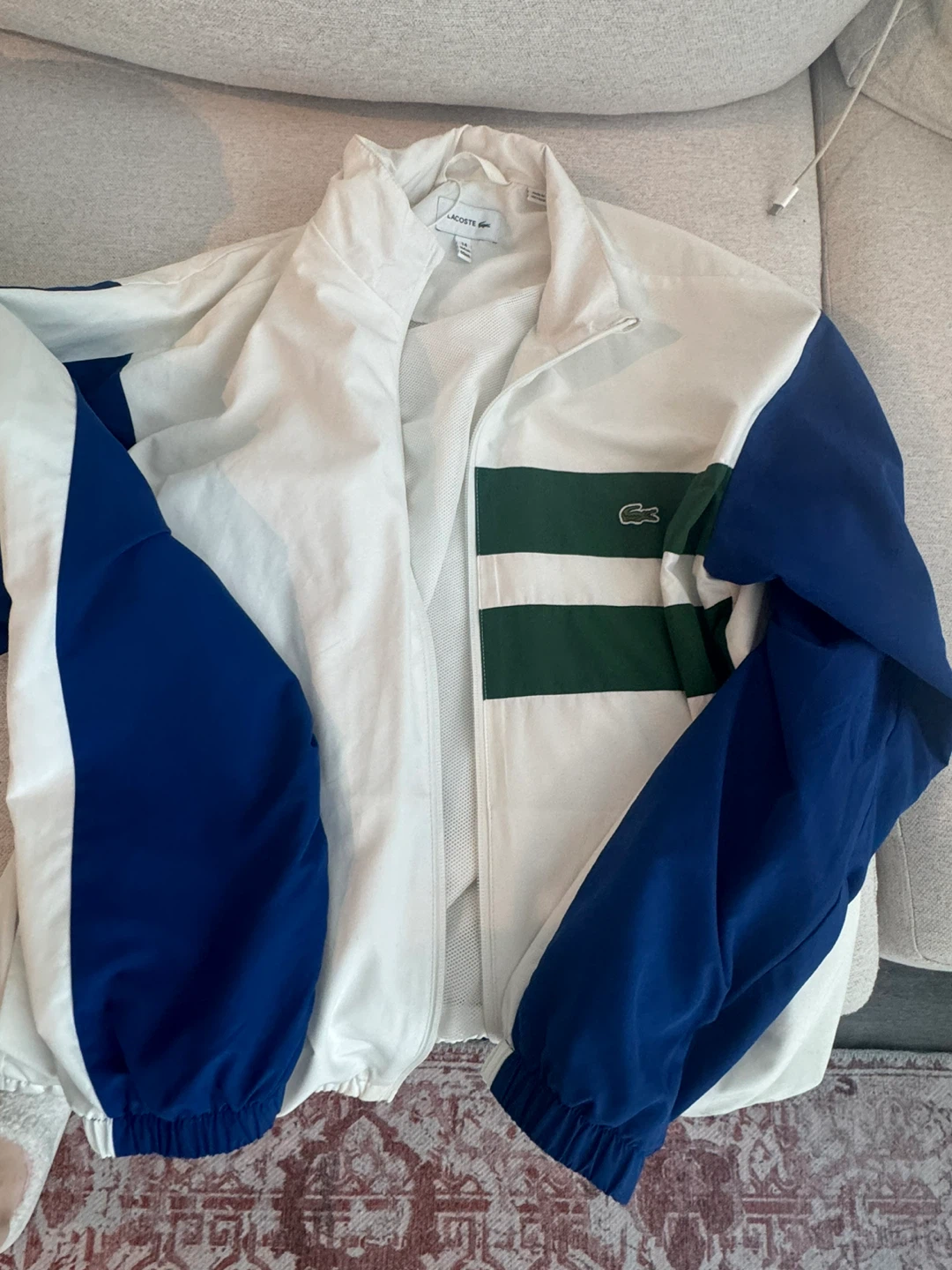 Lacoste White Green Blue Track Jacket Size 14