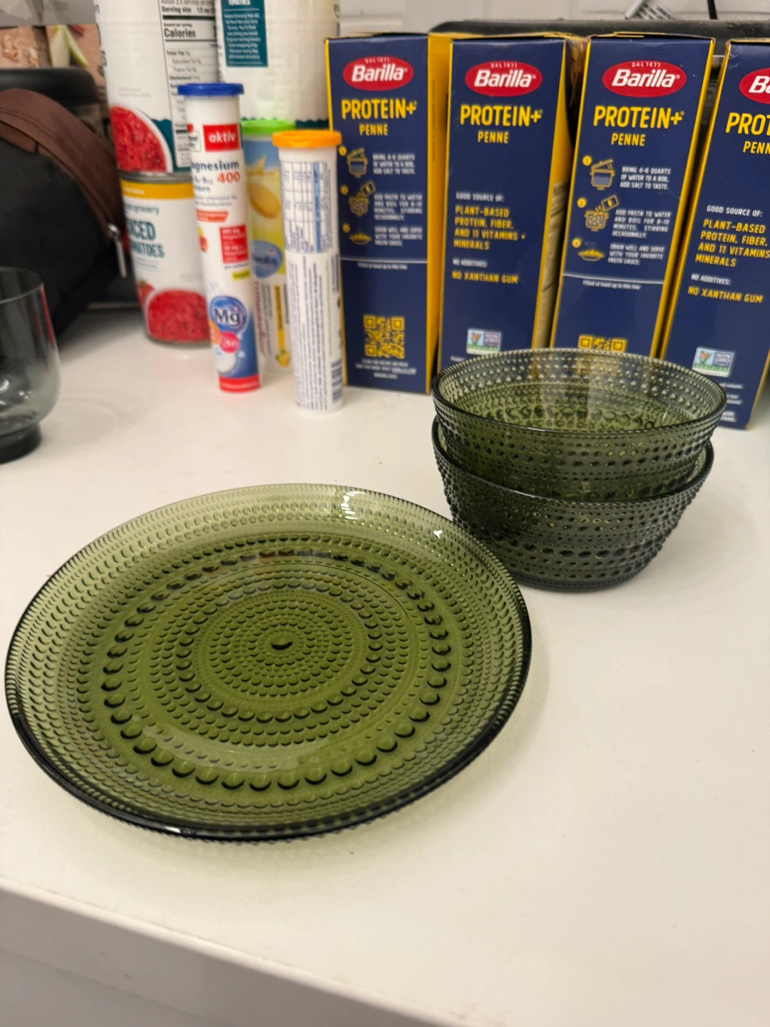 Iittala Teema Kastehelmi Pine Green 2 bowls + 1 plate set