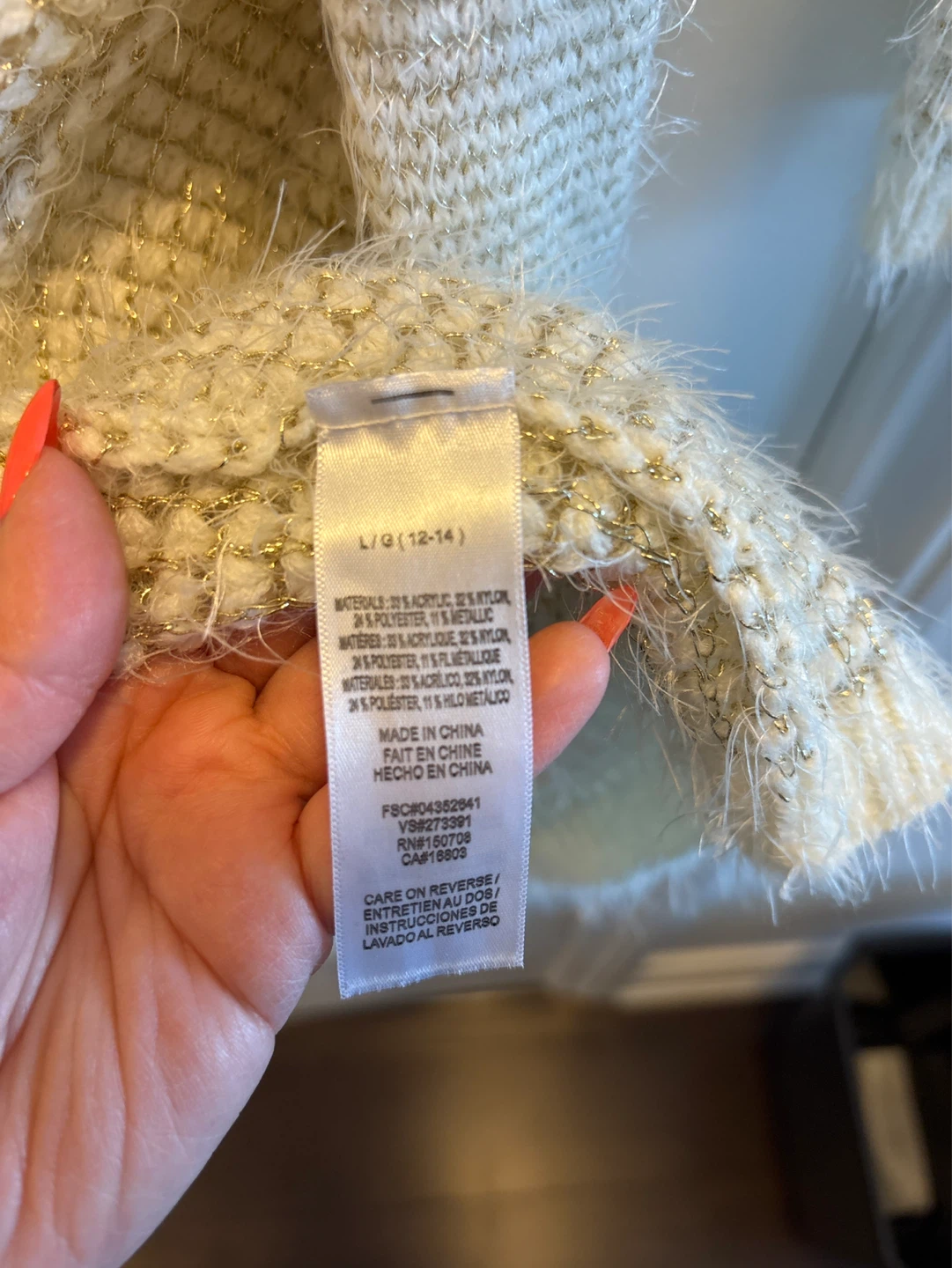 AVON Cream & Gold Fuzzy Cardigan Sweater - L/G (12-14) - photo 3