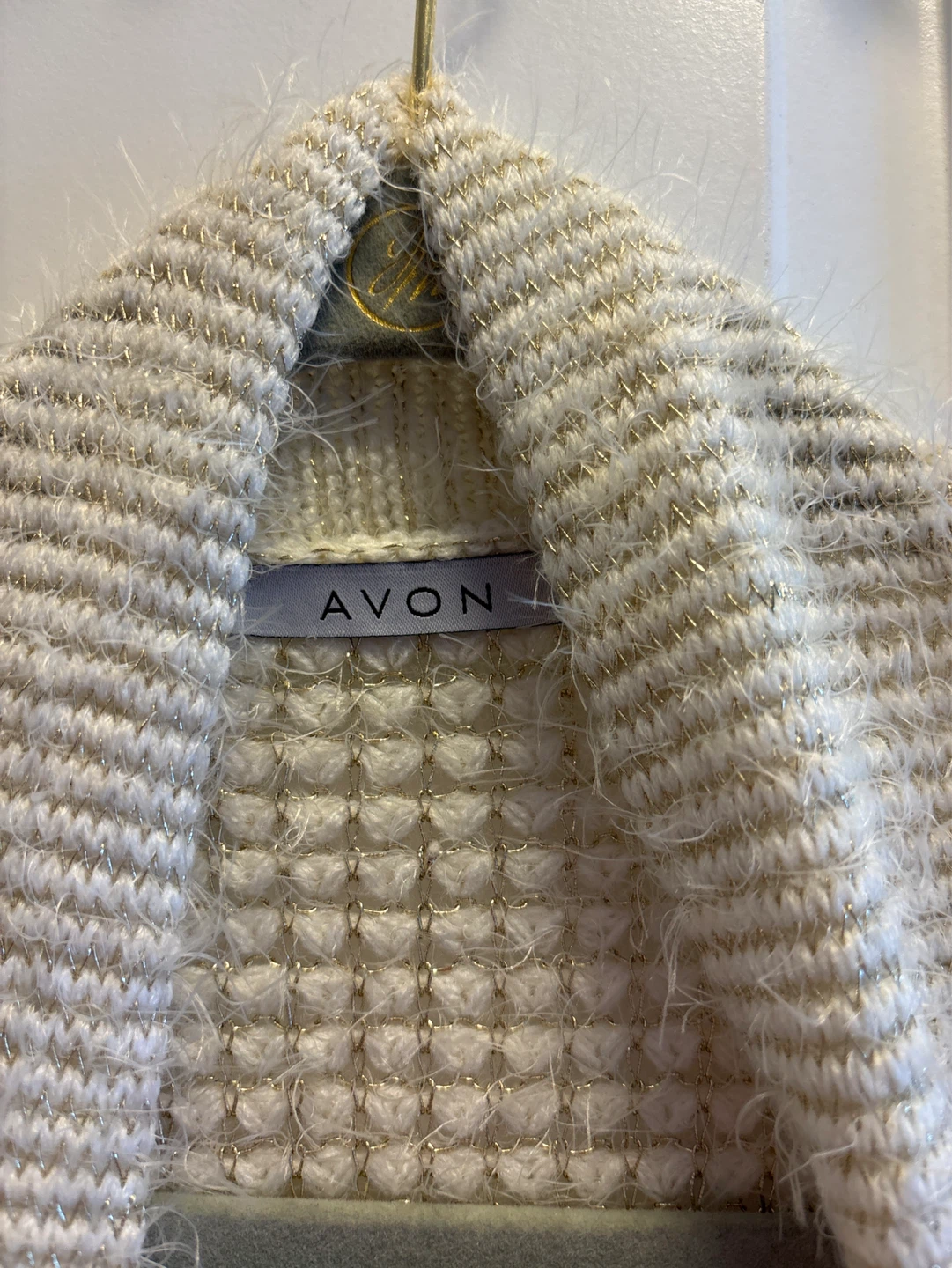 AVON Cream & Gold Fuzzy Cardigan Sweater - L/G (12-14) - photo 4