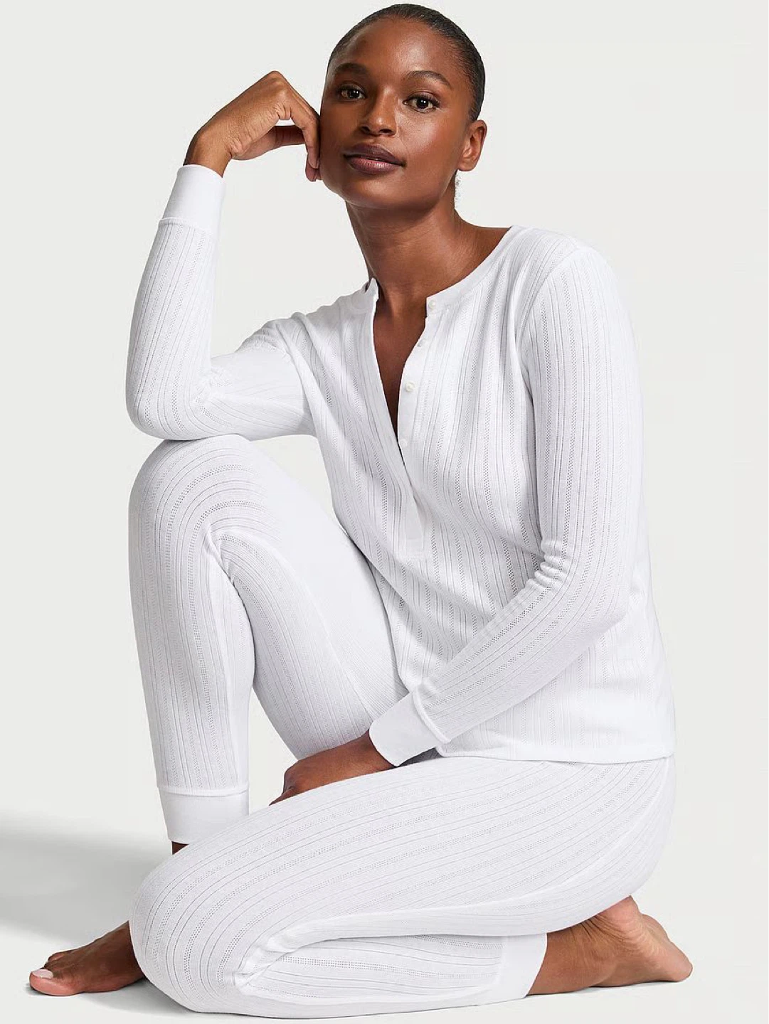 Victoria's Secret Cozy Pointelle Henley Long Pajama Set