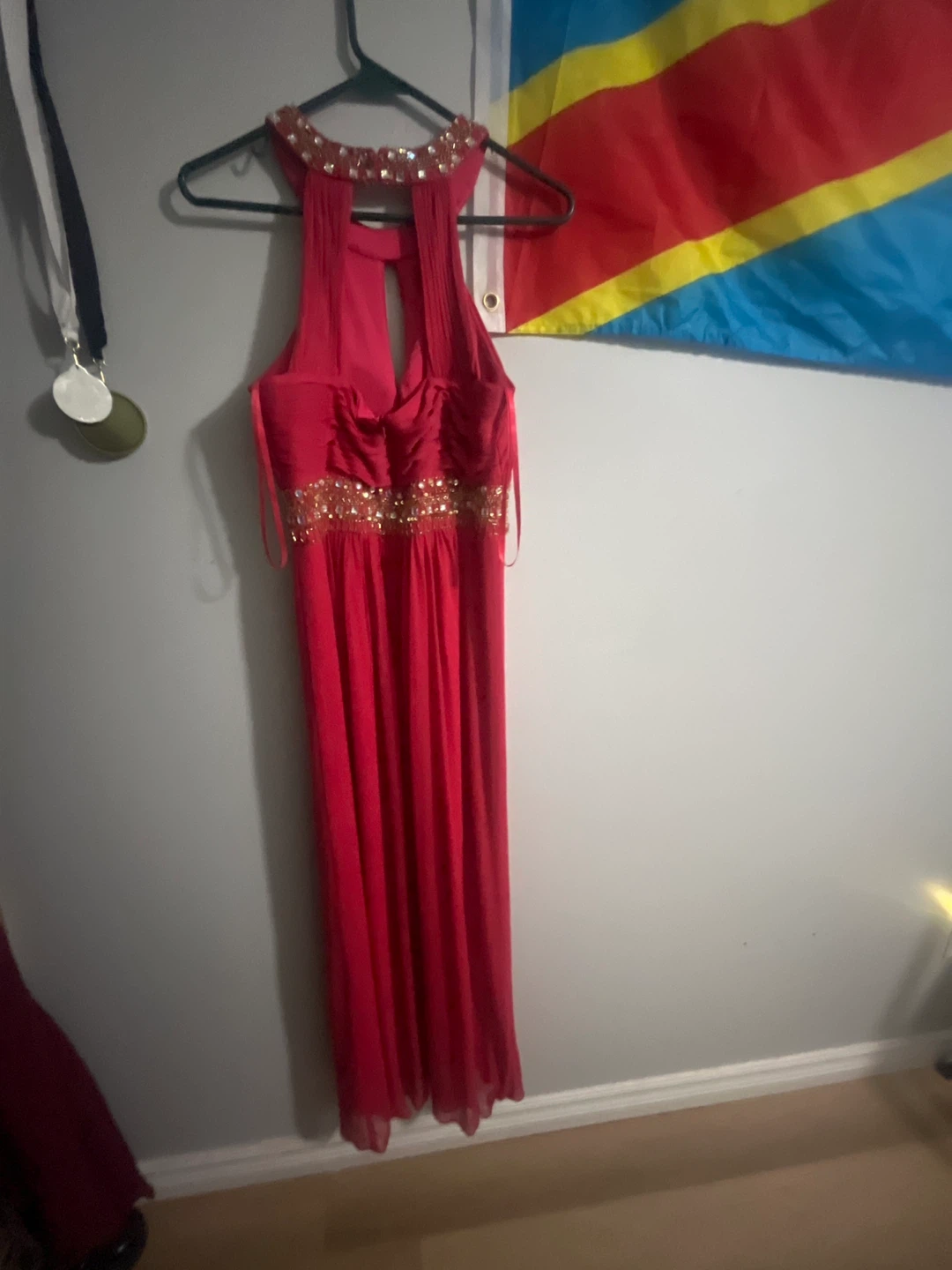 Red Embellished Halter Maxi Dress - photo 2