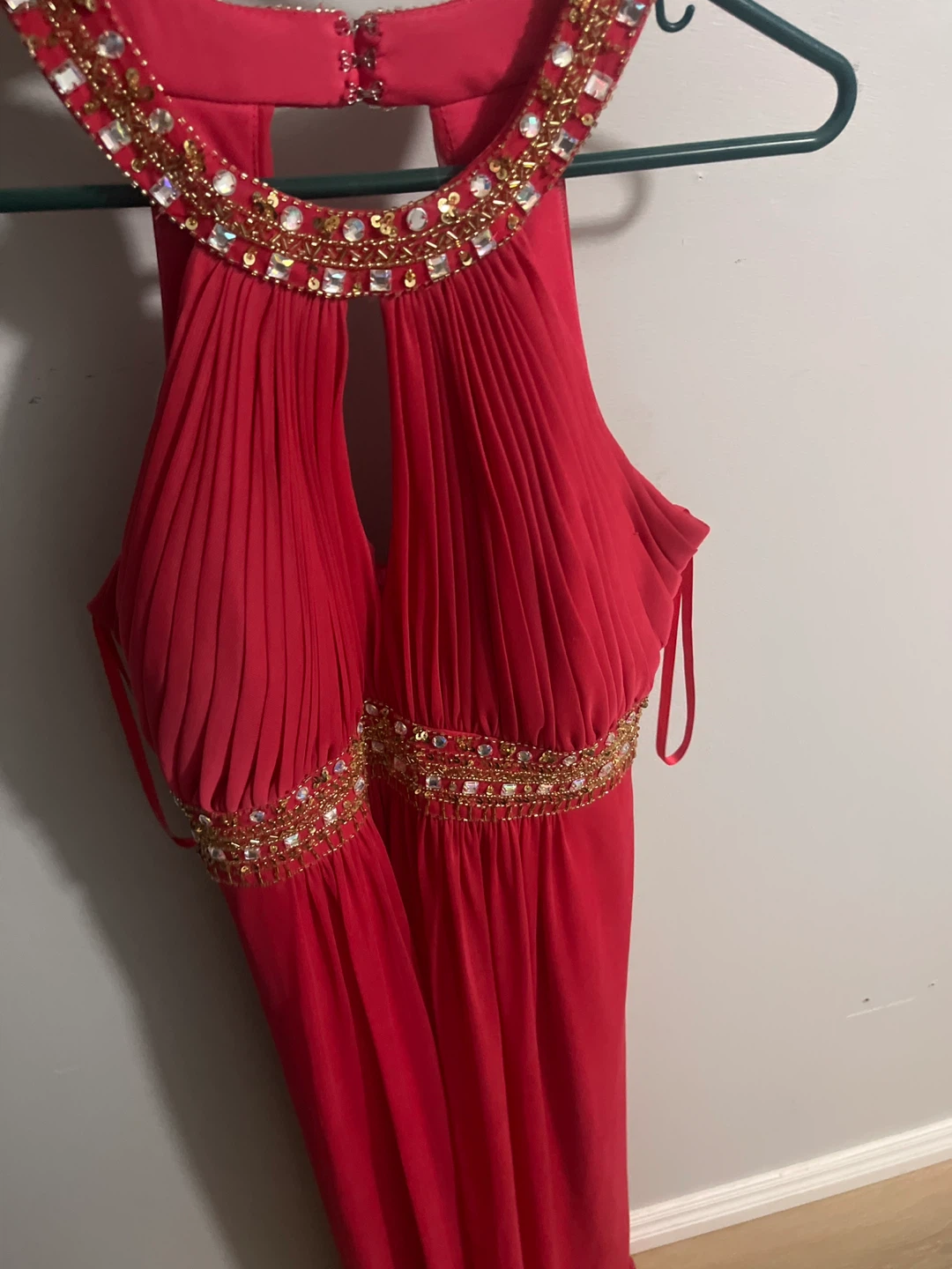 Red Embellished Halter Maxi Dress - photo 3