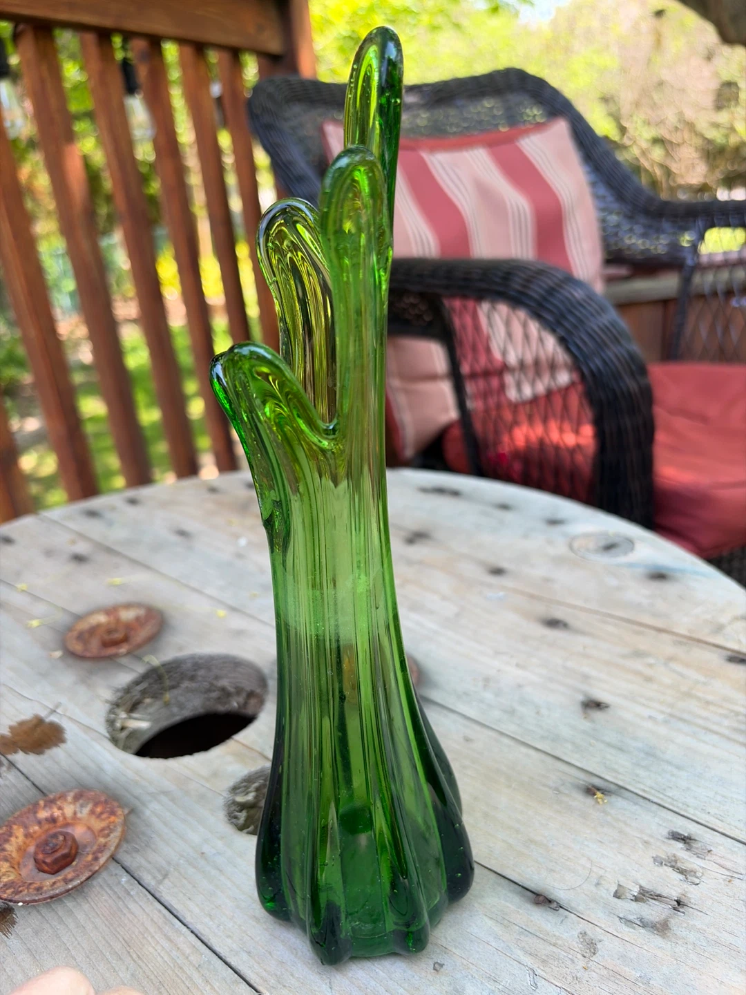 Vintage Five Fingered Emerald Green Glass Vase - photo 4