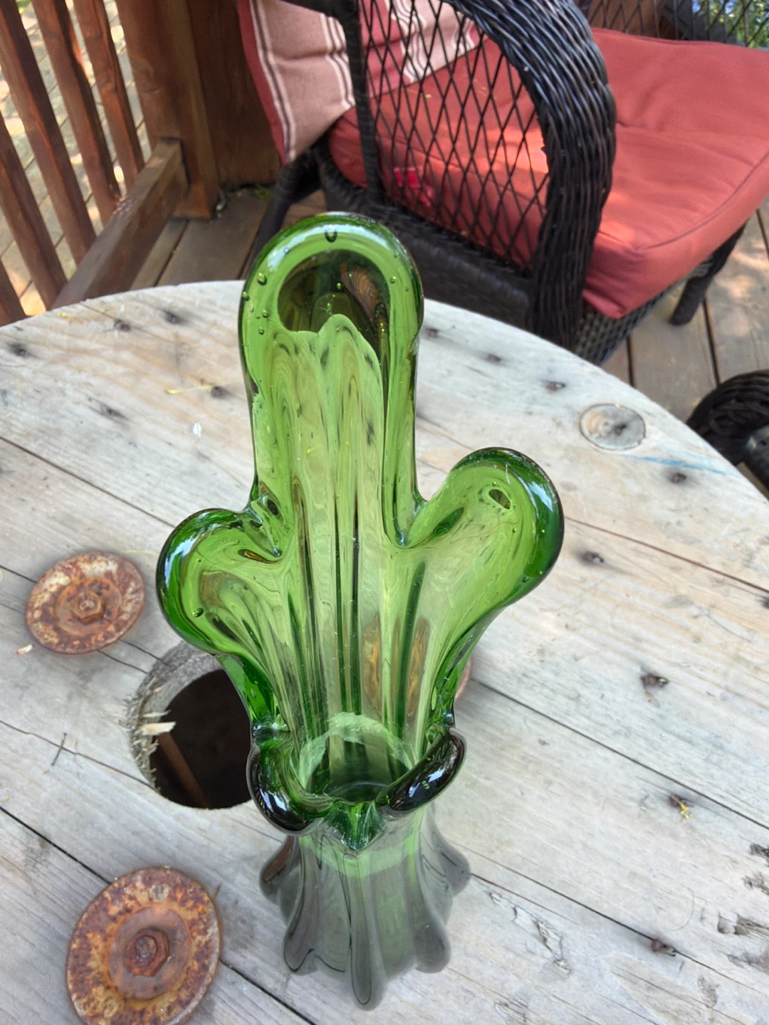 Vintage Five Fingered Emerald Green Glass Vase - photo 2