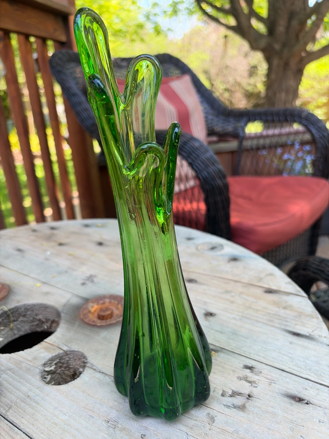 Vintage Five Fingered Emerald Green Glass Vase - photo 5