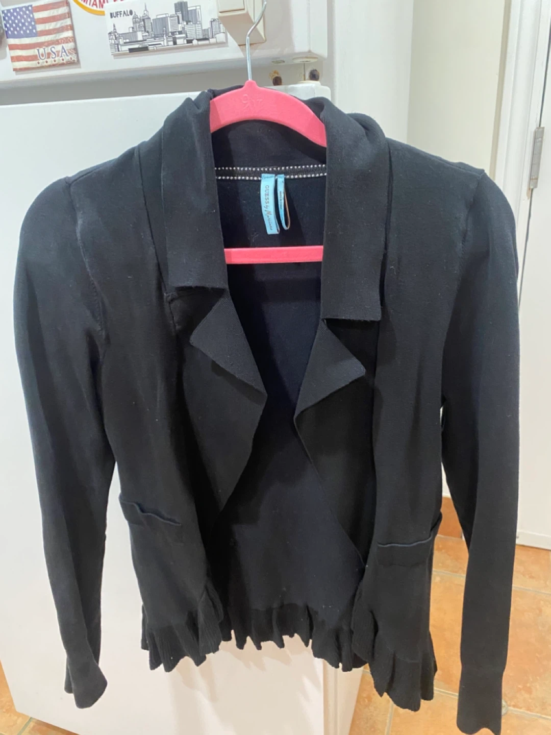 Black Cardigan with Ruffle Hem