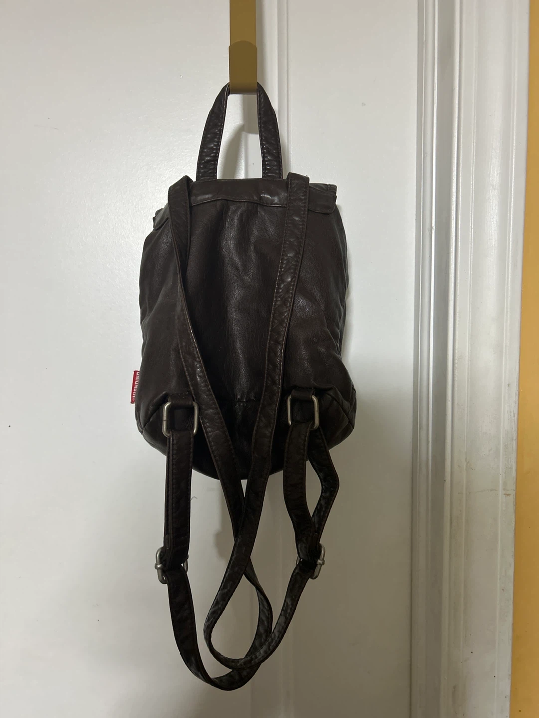 Brown Faux Leather Mini Backpack with Studs and Chain - photo 2