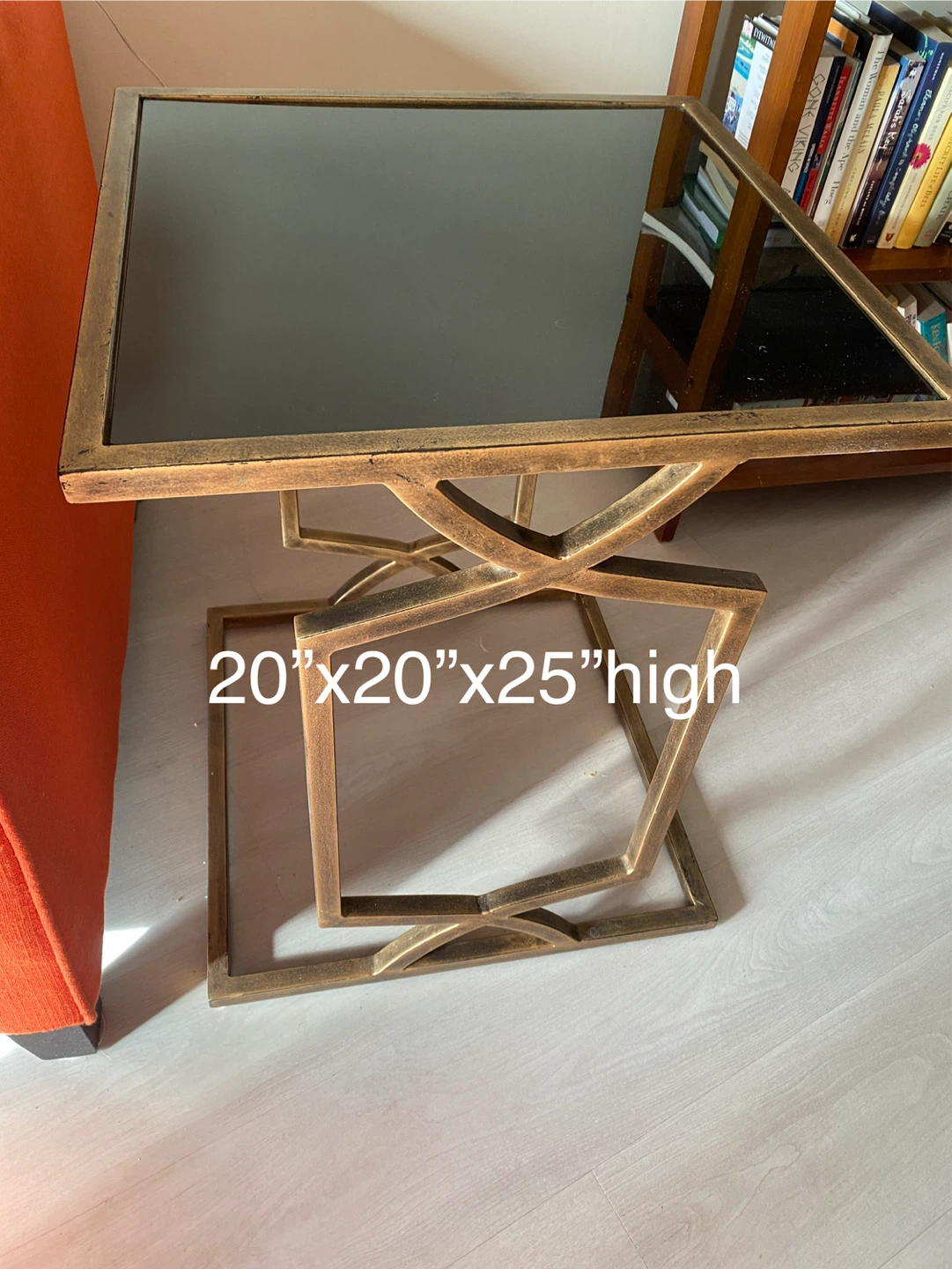 Gold Metal End Table with glass top