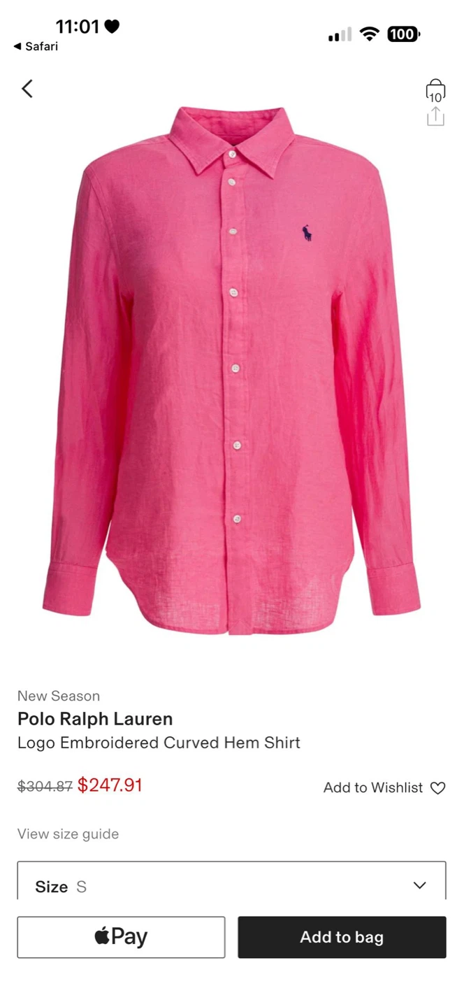 Polo Ralph Lauren Pink Linen Logo  - Size L