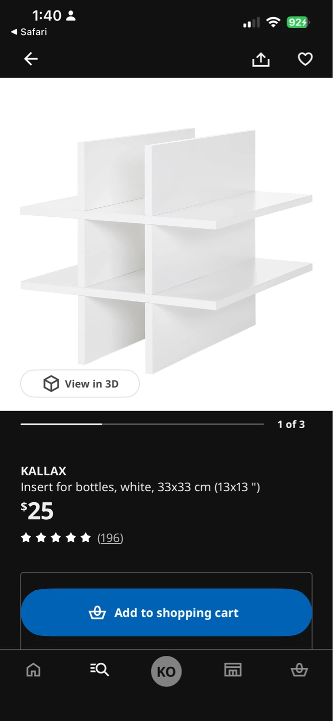 IKEA KALLAX Insert for Bottles, White 33x33 cm