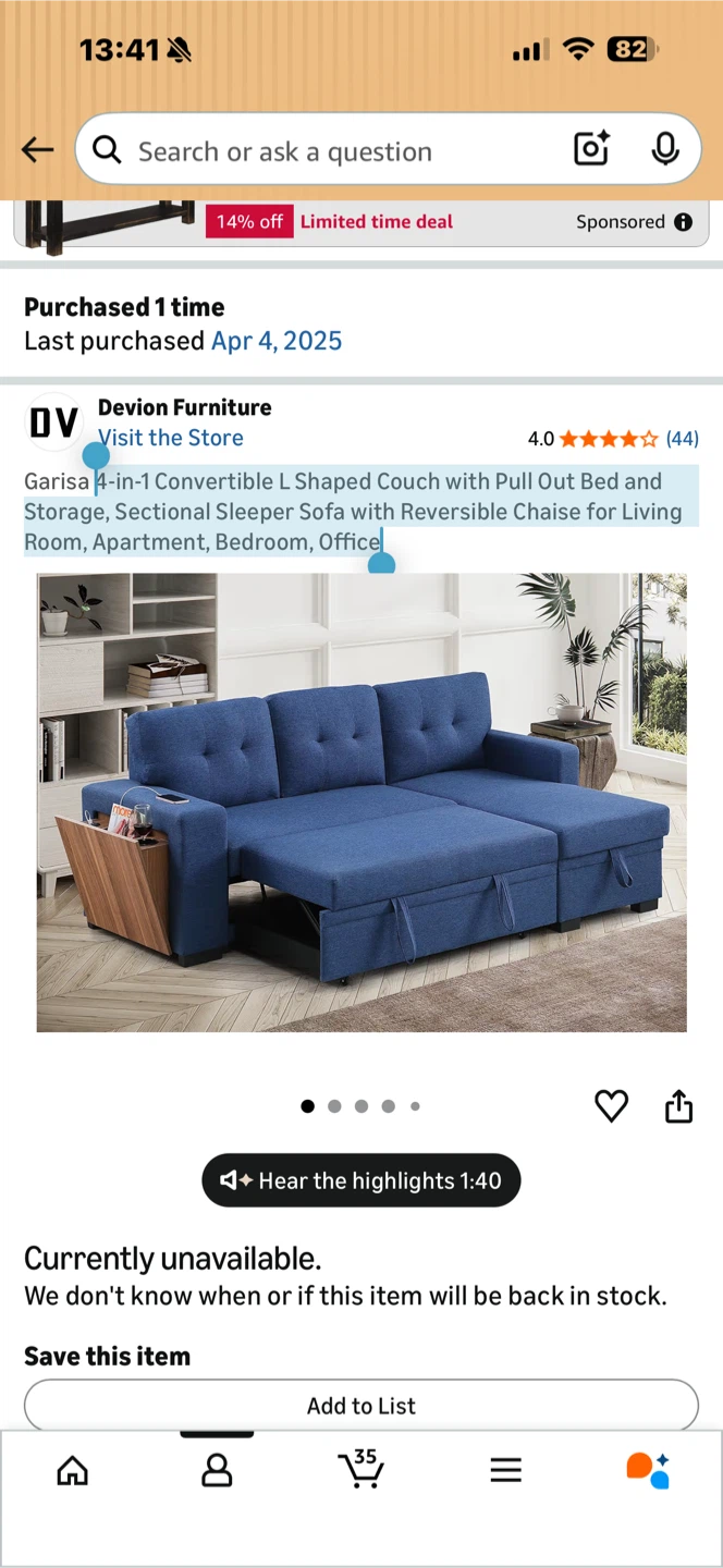 Blue 4-in-1 Convertible L Shaped Couch - photo 3