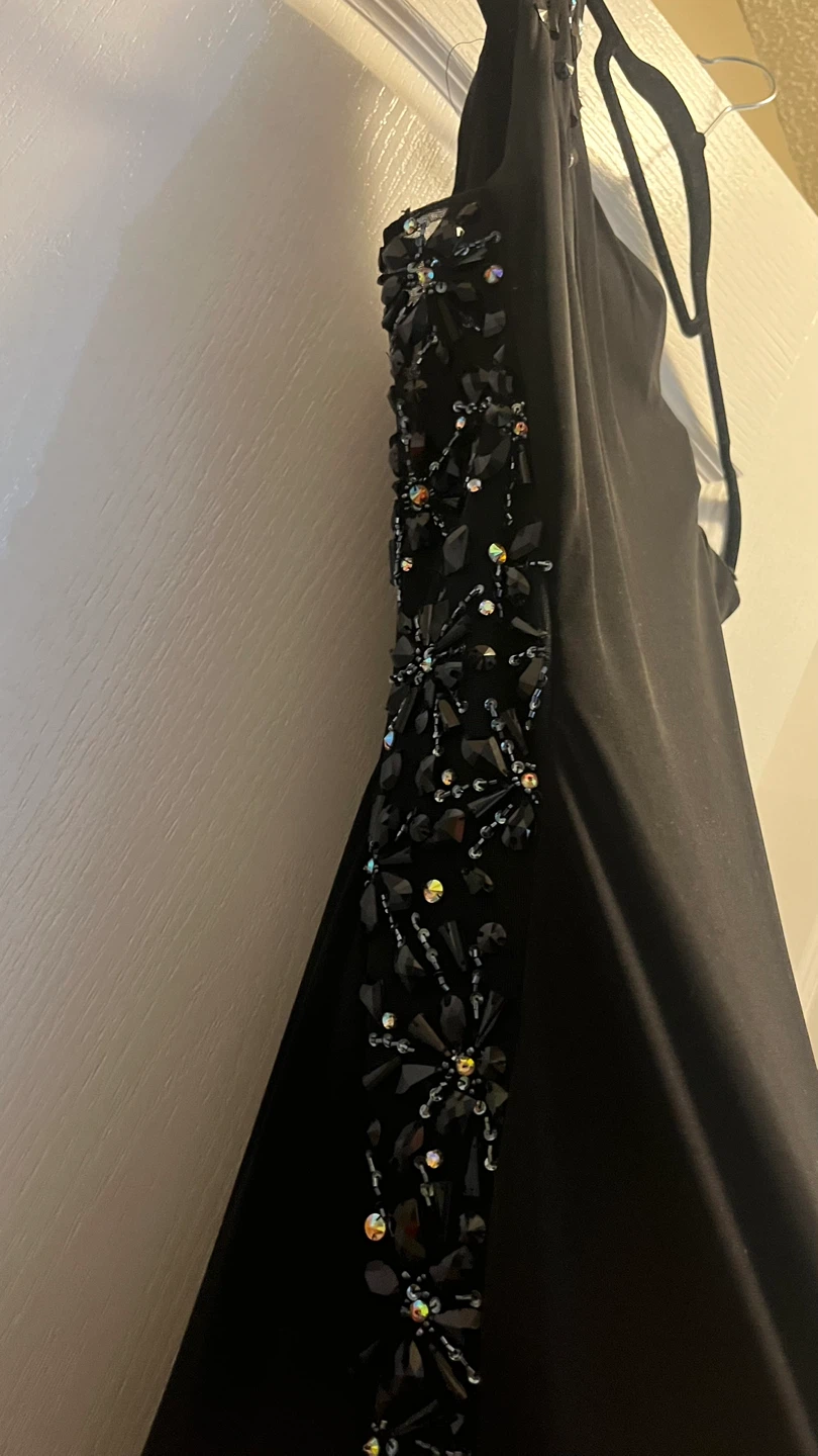 Tony Bowls Evenings Black Embellished One-Shoulder Gown Size 8