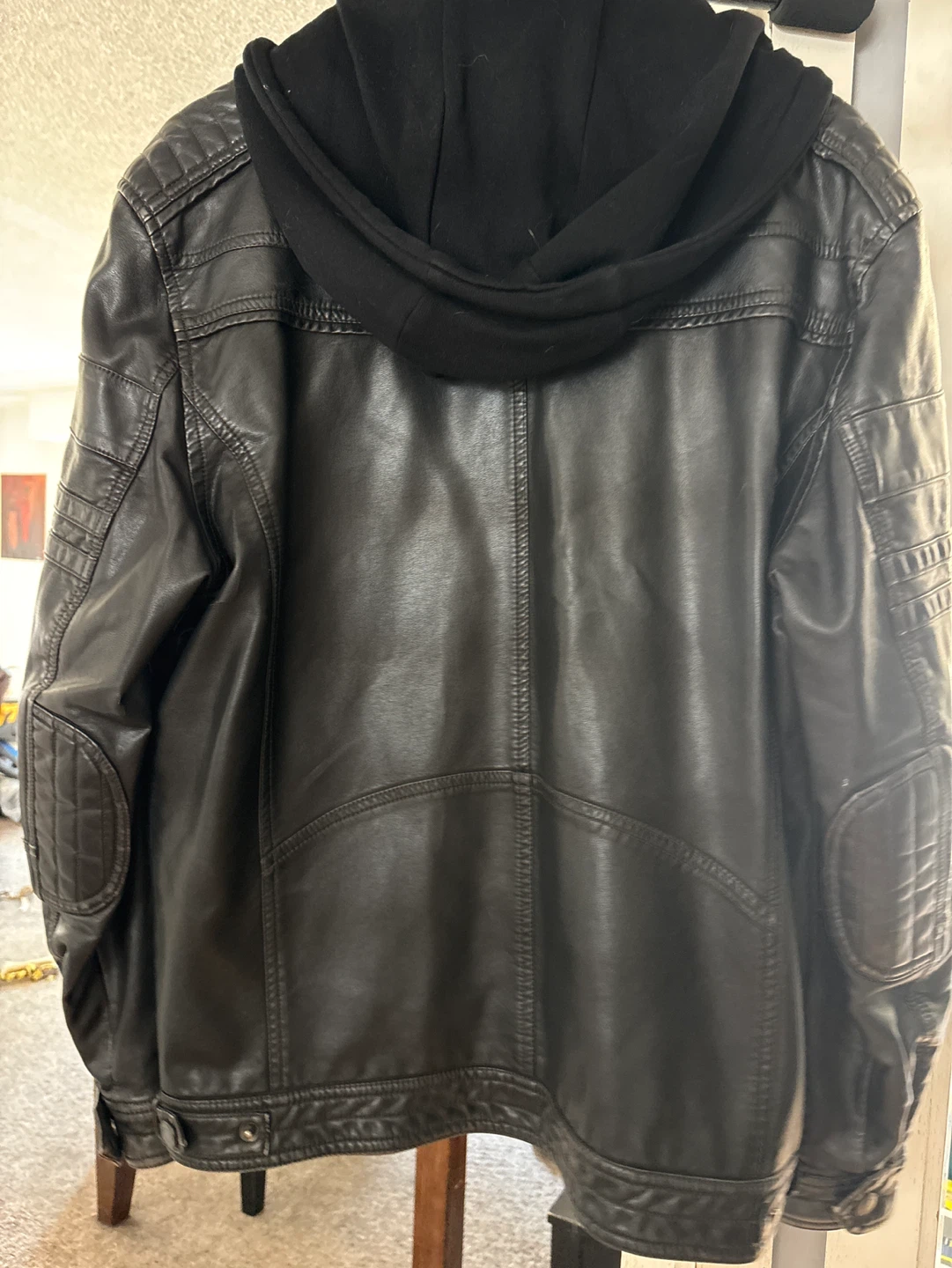 BTL71 Men's Black Faux Leather Hooded Jacket - Size M - photo 2
