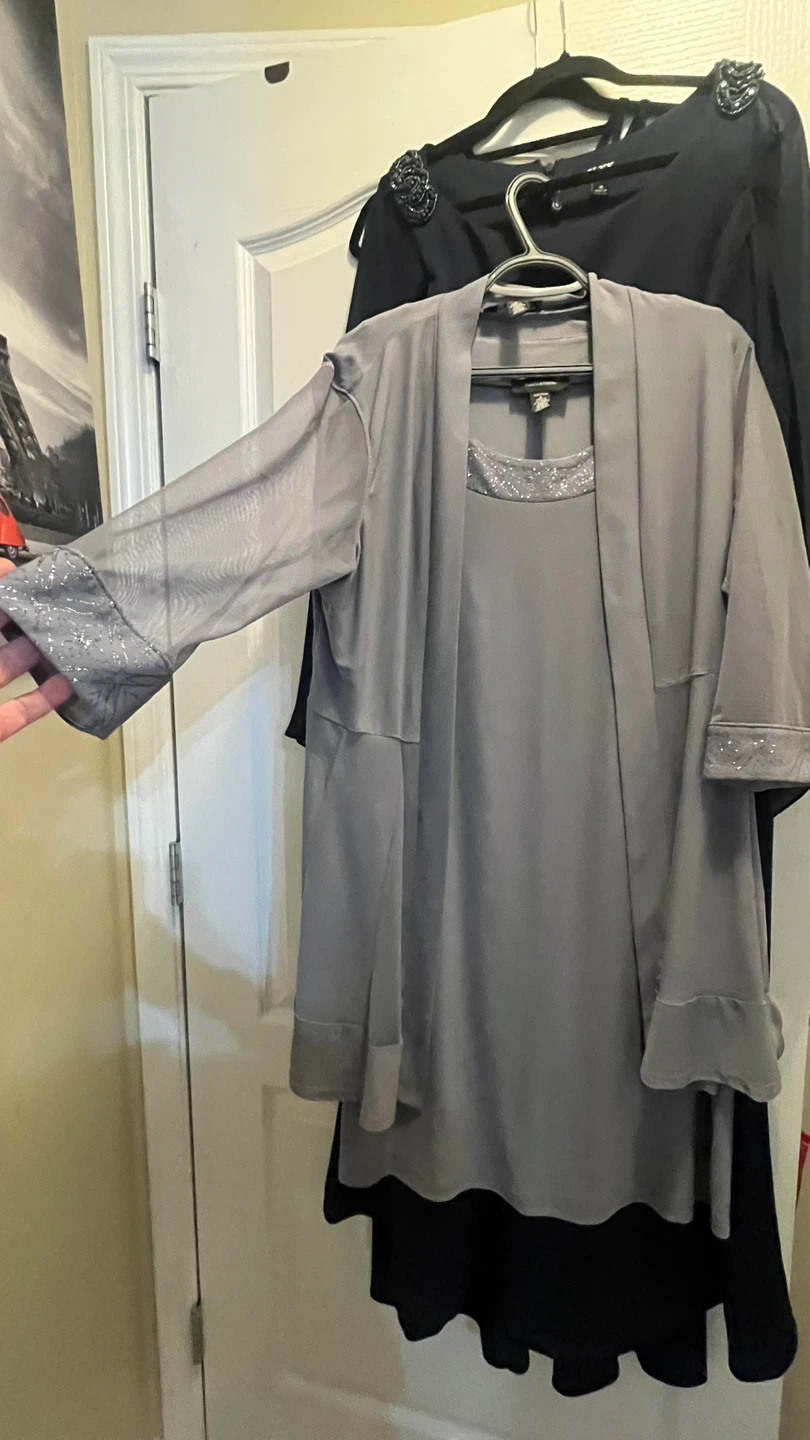 R&M Richards Grey Dress with Embellished Neckline and Jacket