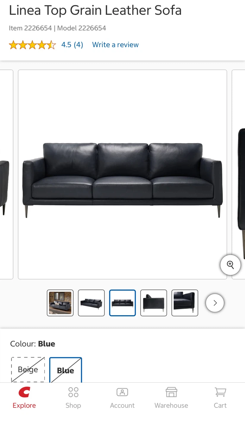 Couch 3 seater dark blue Italian leather - photo 5