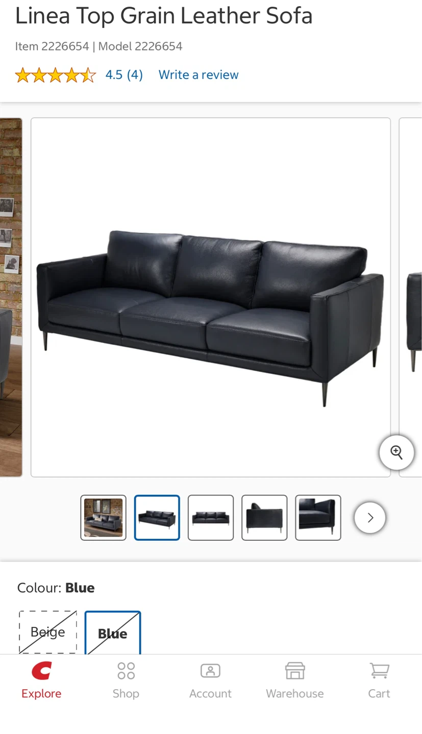 Couch 3 seater dark blue Italian leather - photo 4