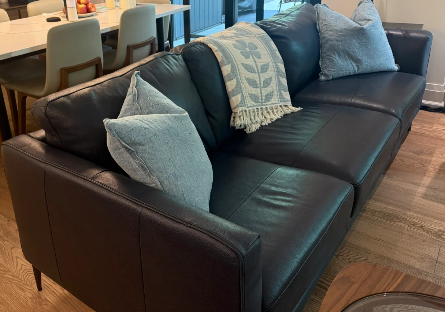 Couch 3 seater dark blue Italian leather