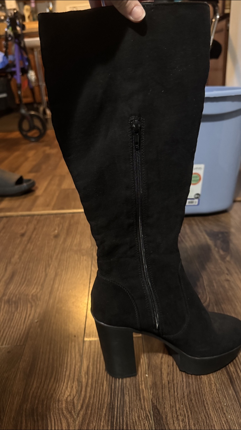 Black Suede Platform Knee High Heeled Boots - Size 6. 5 - photo 3