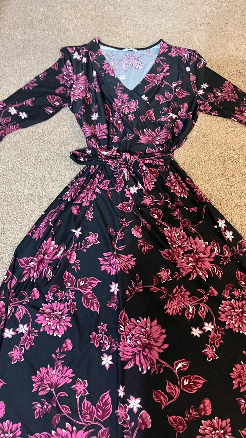 Suzy Shier Floral Wrap Maxi Dress