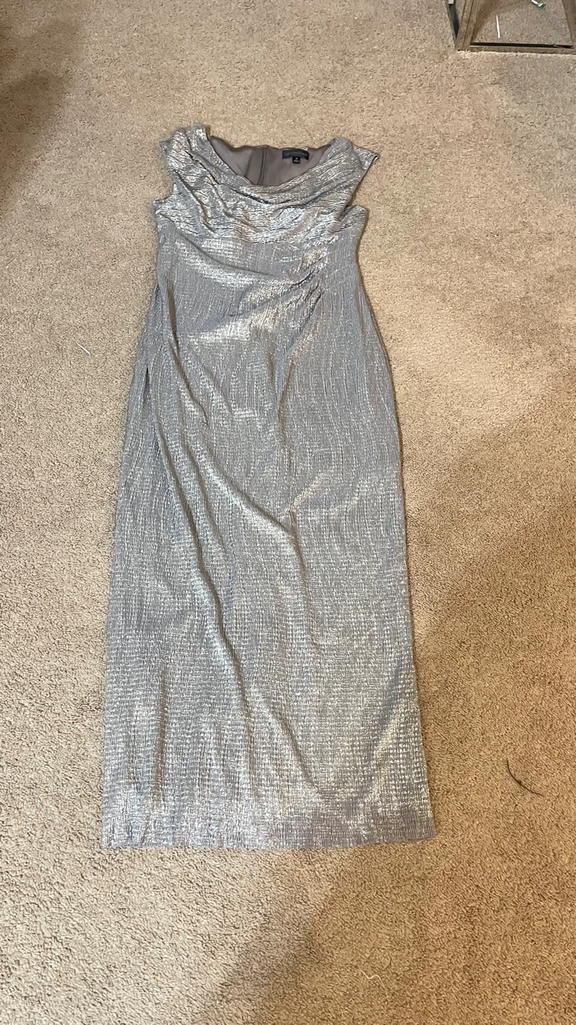 Connected Apparel Silver Ruched Cap Sleeve Maxi Dress Size 14