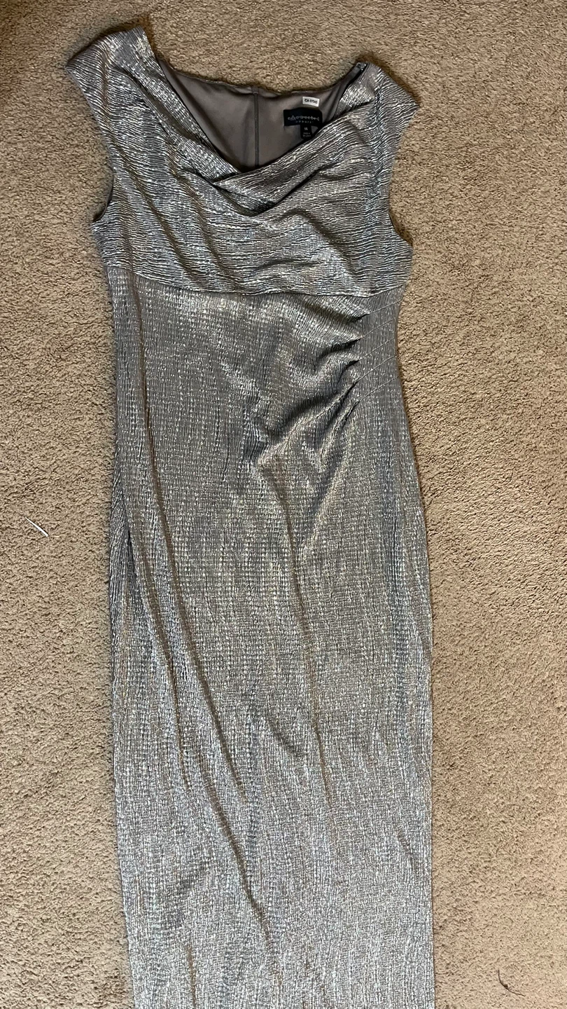 Connected Apparel Silver Ruched Cap Sleeve Maxi Dress Size 14 - photo 3