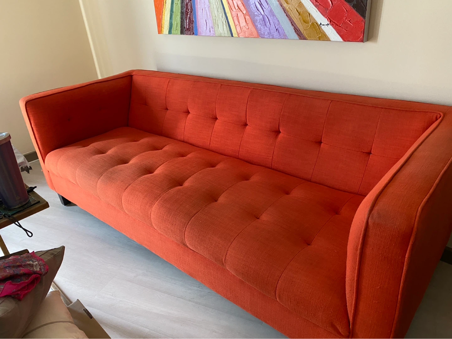 Orange Tufted Sofa - 82" Wide