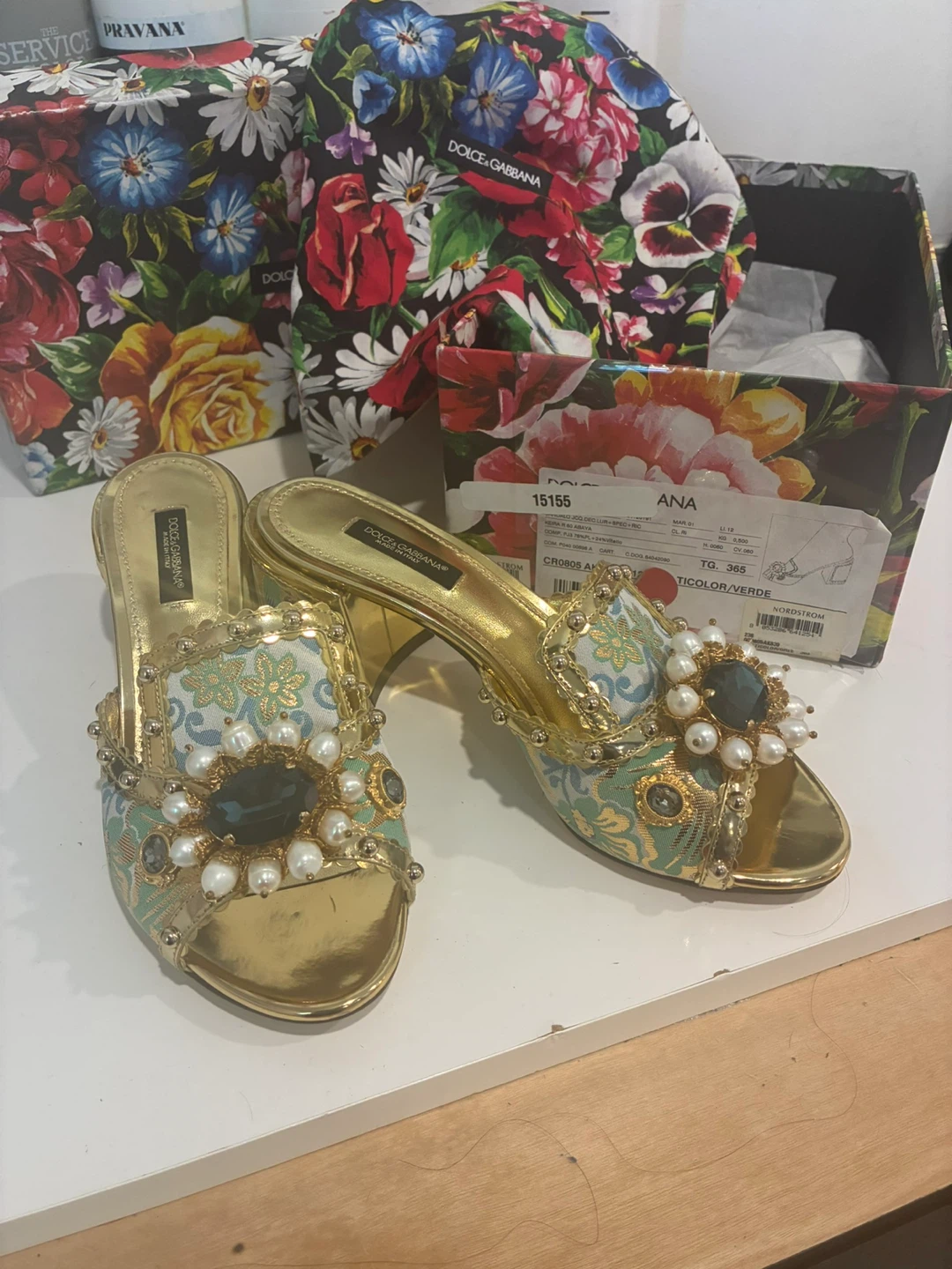 Dolce & Gabbana Gold Embellished Slide Sandals