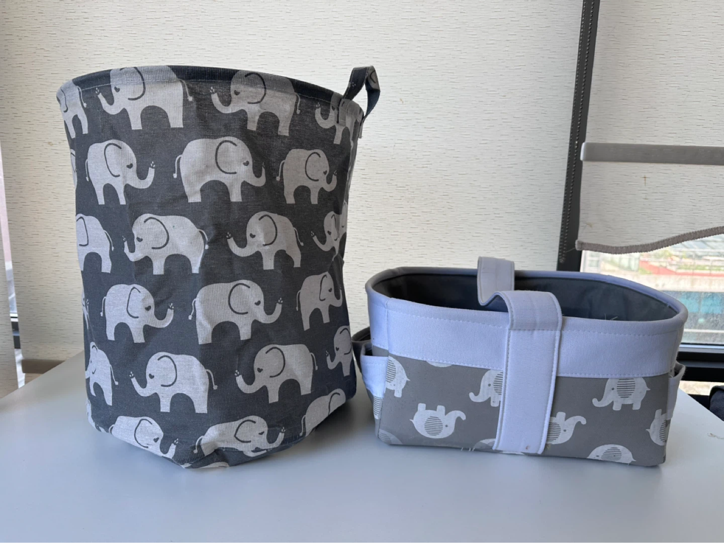 Grey Elephant Fabric Storage Basket