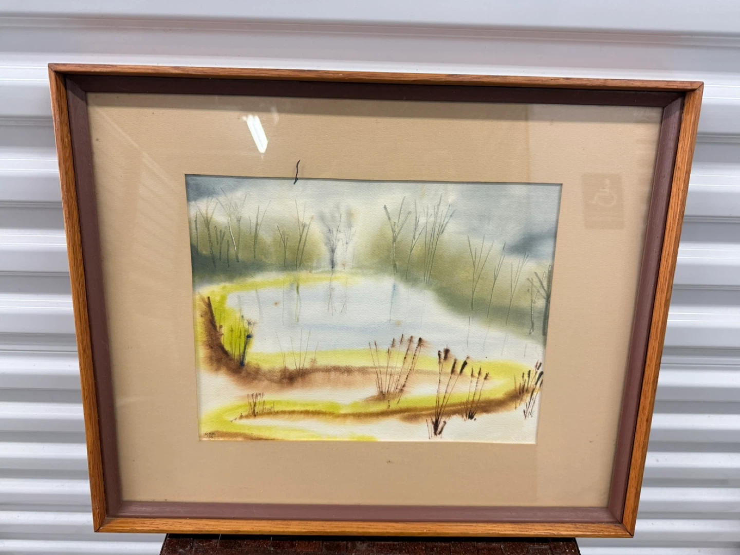 Vintage Framed Watercolor Painting of a Pond Scene - photo 2