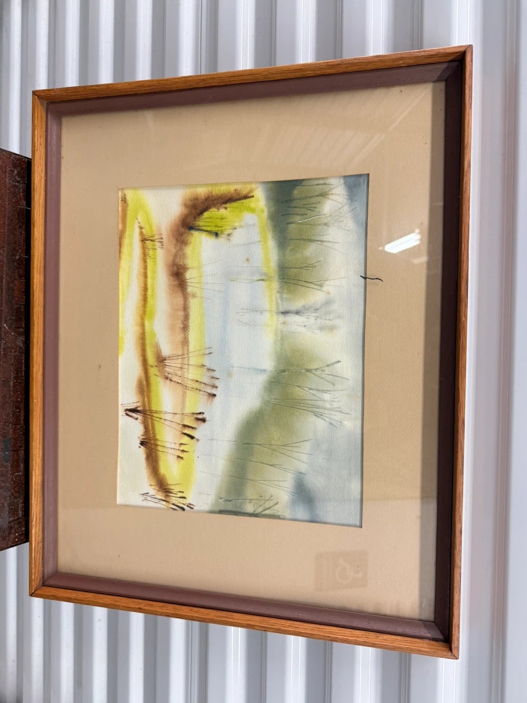 Vintage Framed Watercolor Painting of a Pond Scene