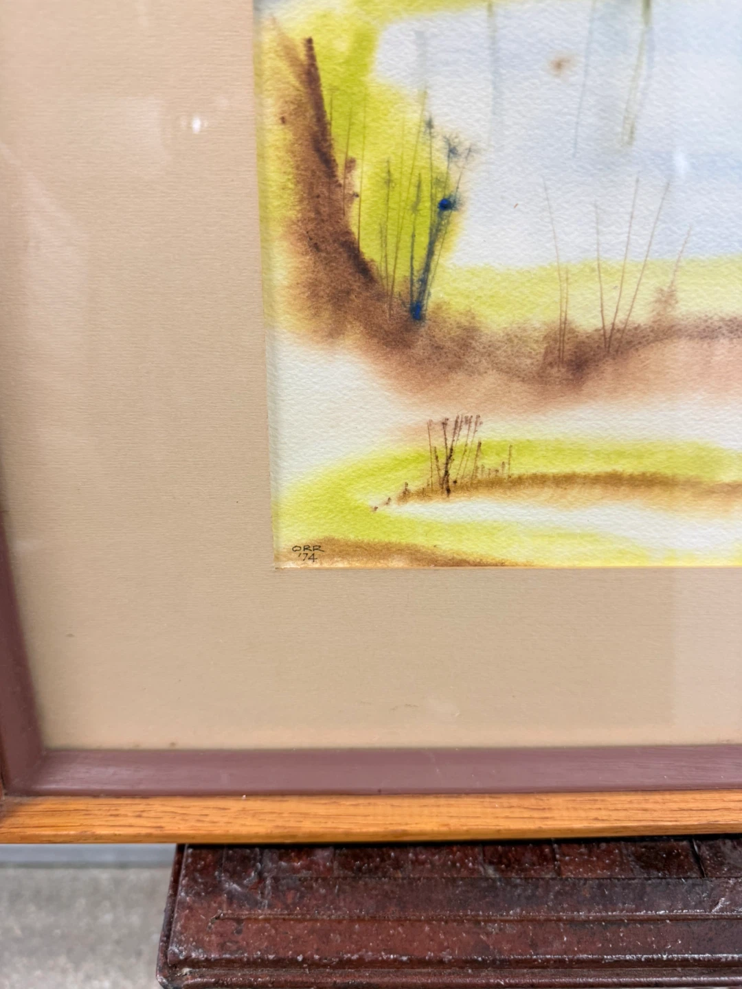 Vintage Framed Watercolor Painting of a Pond Scene - photo 3