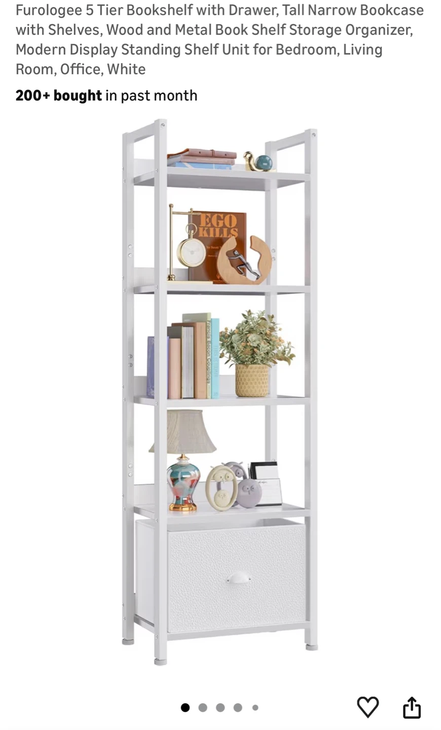 5 tier bookshelf with fabric drawer in white - photo 3