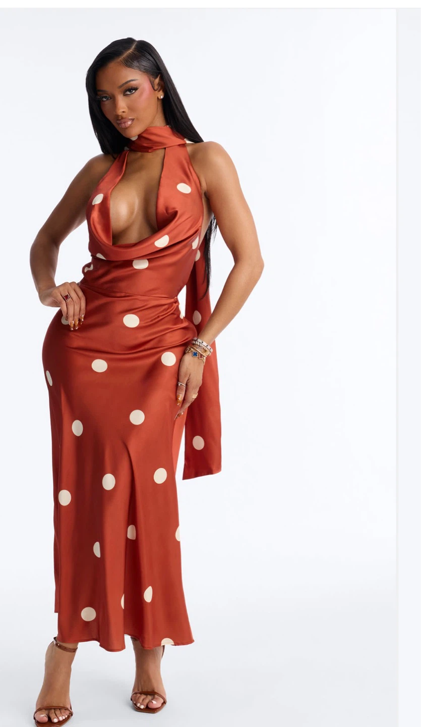 Polka Dot Halter Neck Maxi Dress