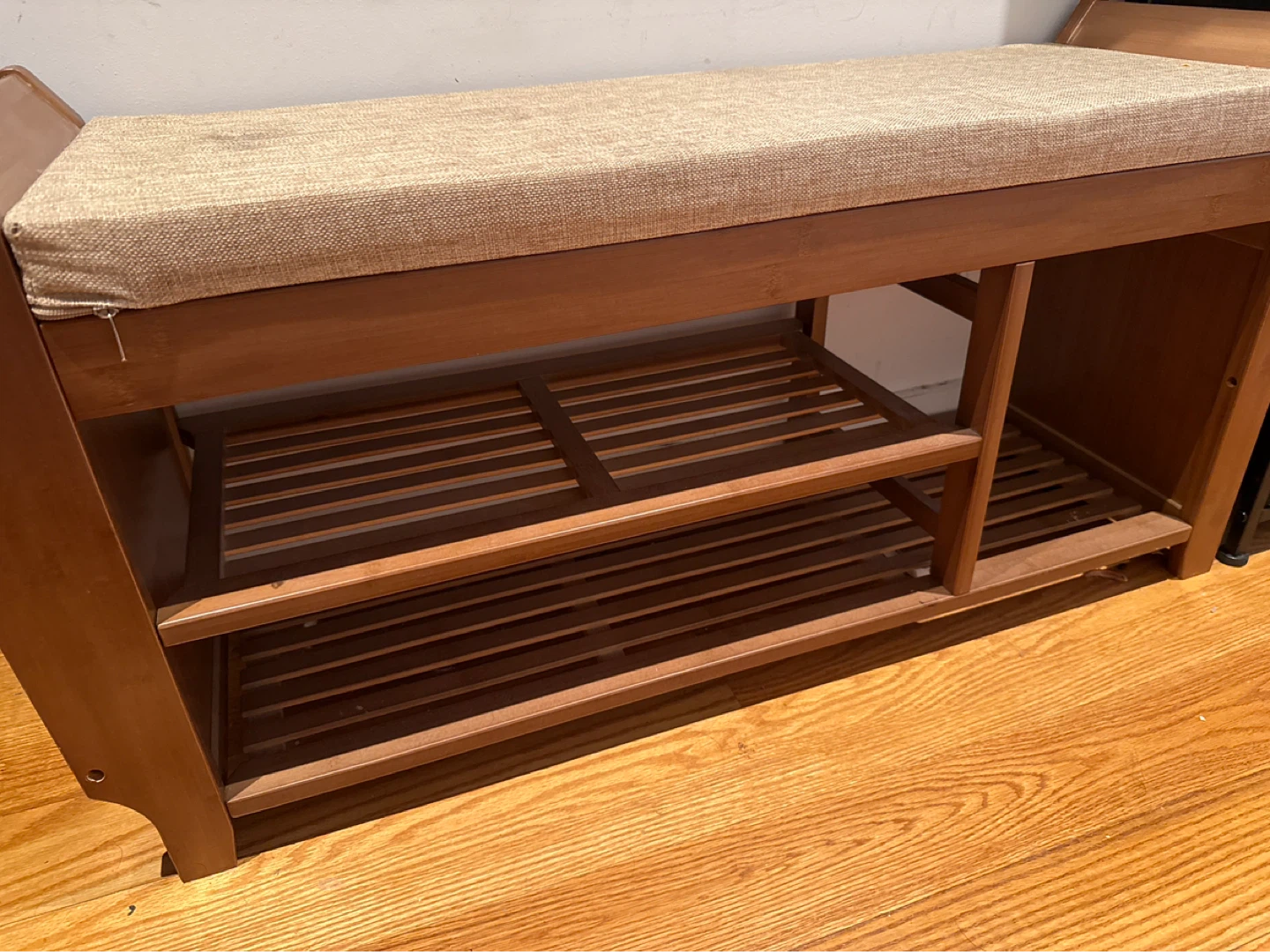 Wooden Shoe Rack Bench with Cushioned Seat - photo 2