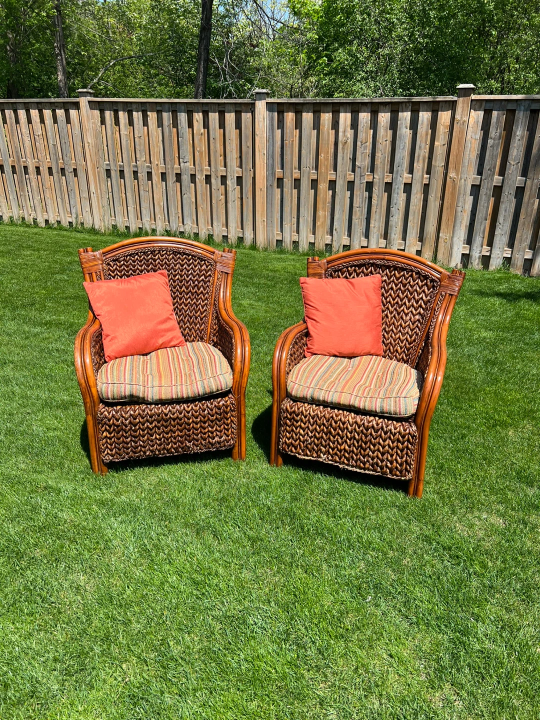 Vintage Pier 1 Wicker Accent Chairs with Cushions (Pair)