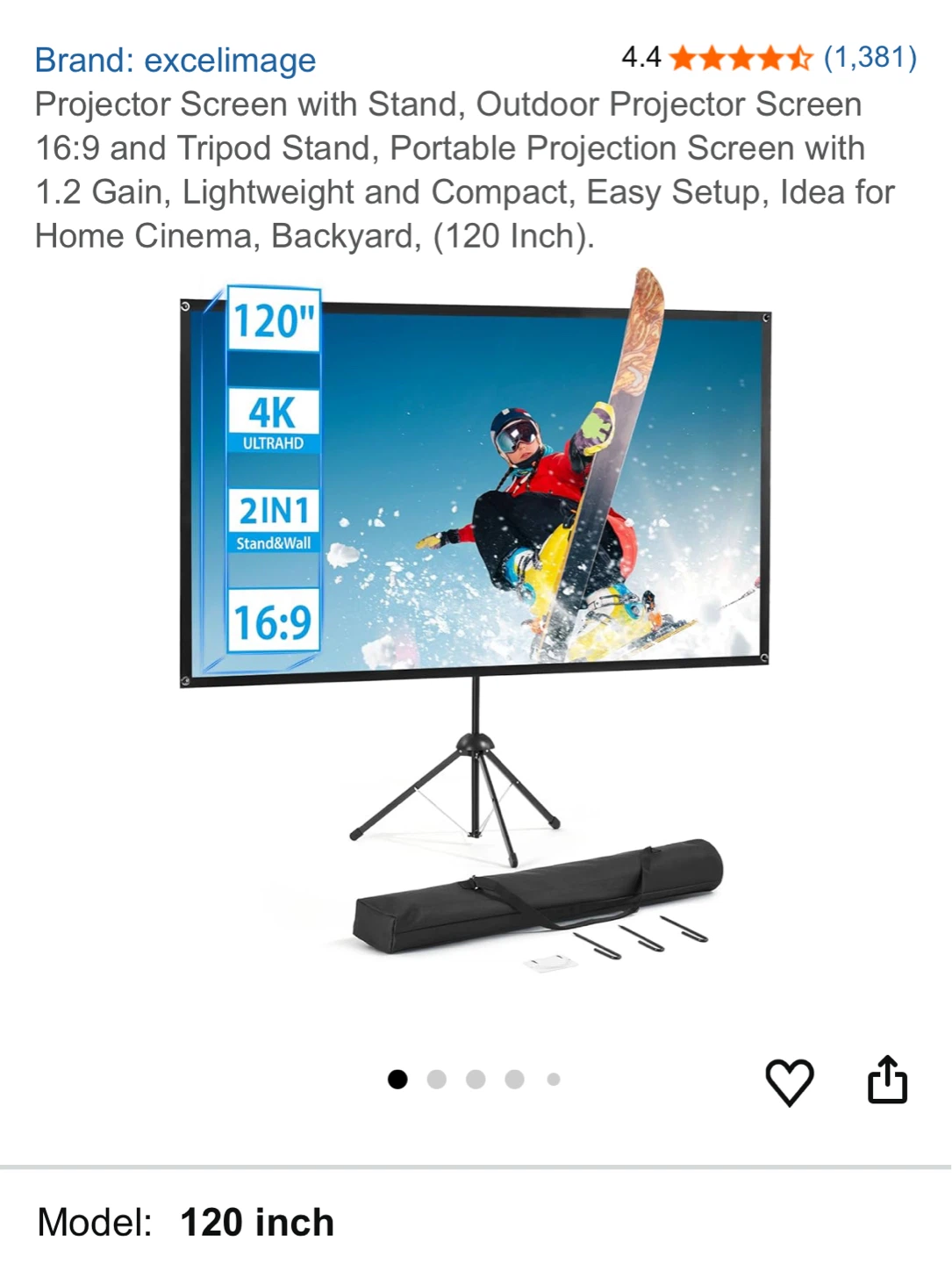 Excelimage 120 Inch Projector Screen with Stand