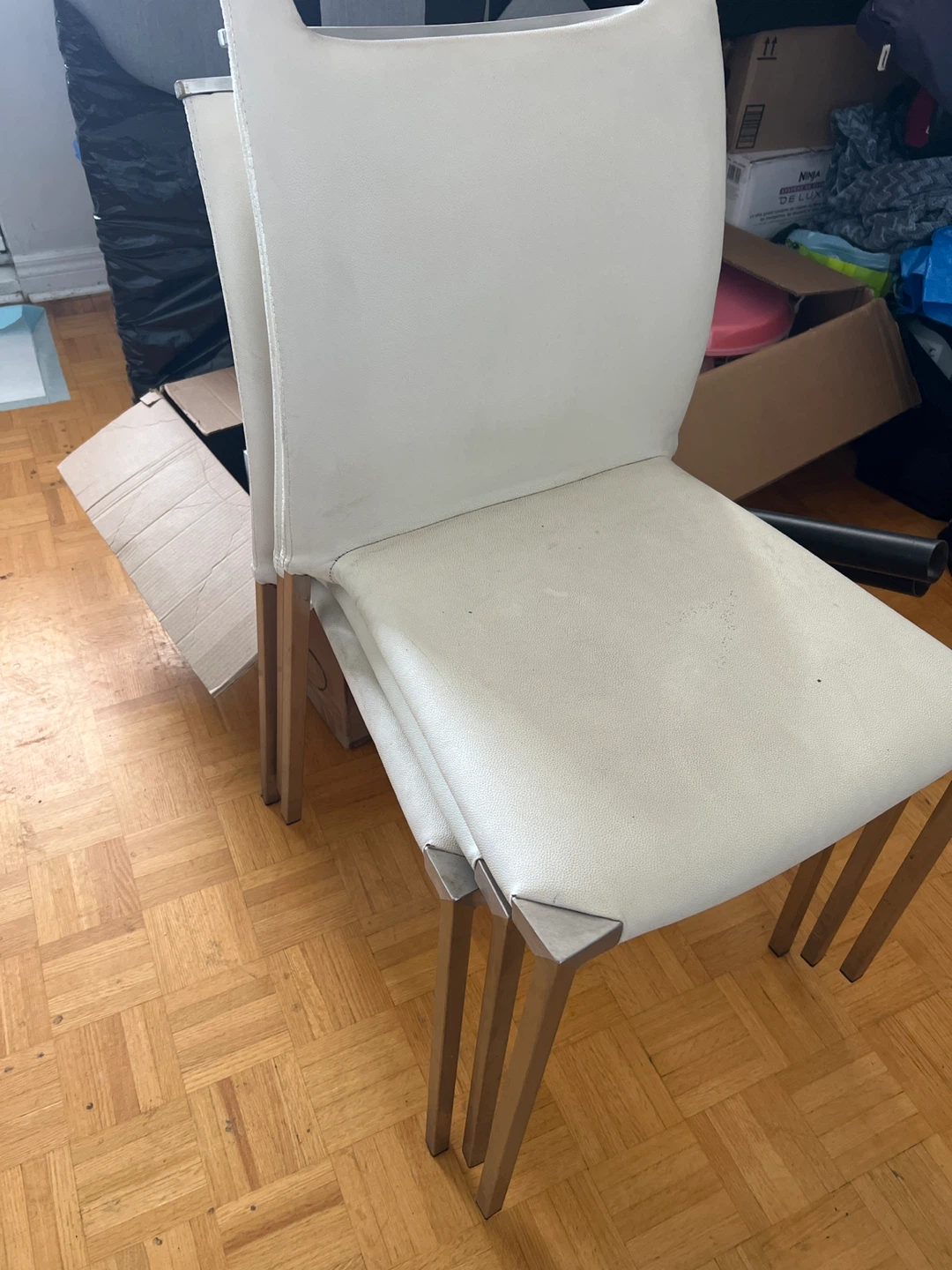 Set of 3 white dining chairs