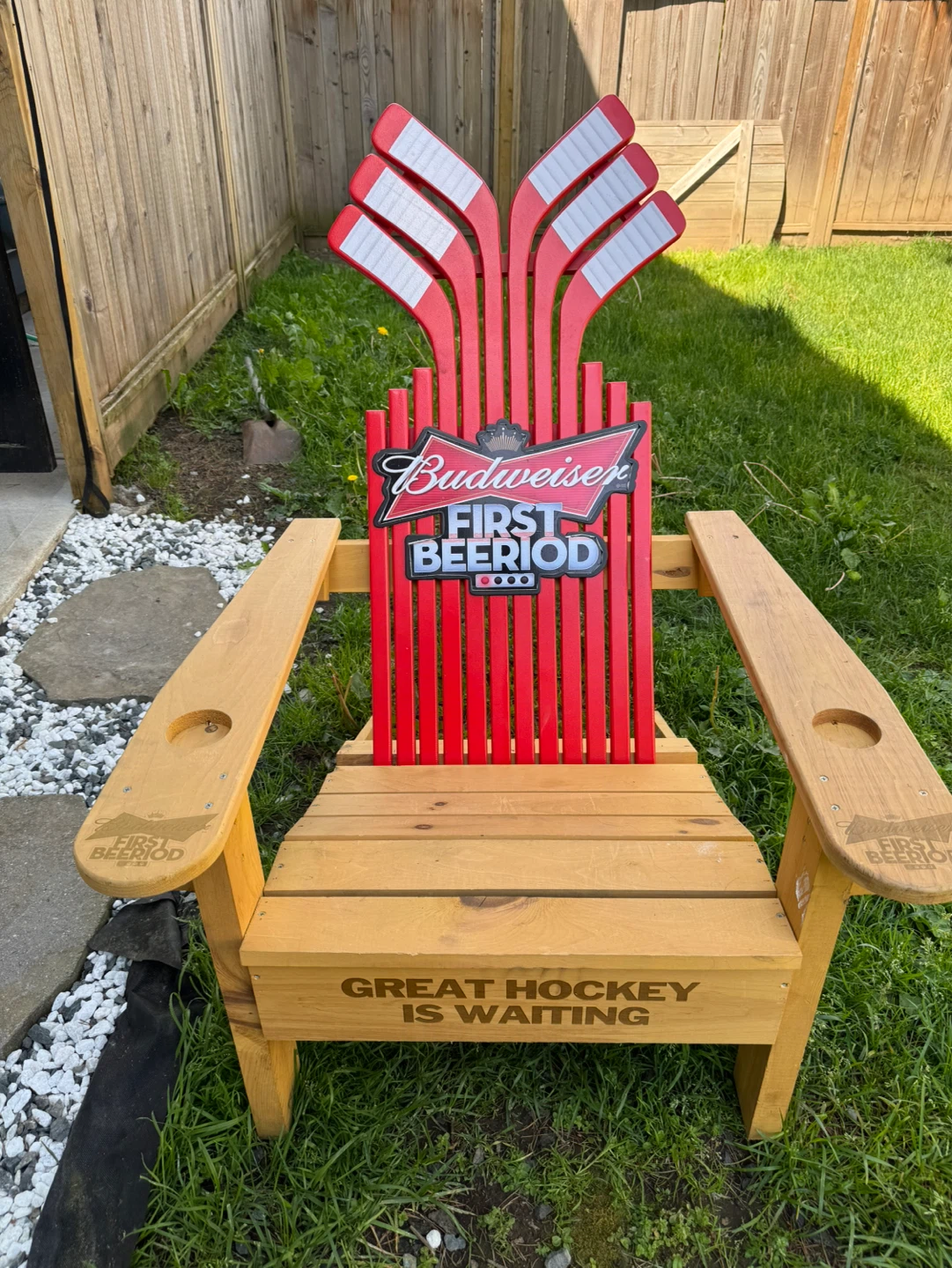 Budweiser Chair with Hockey Sticks