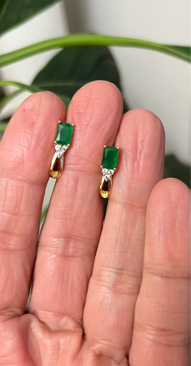 Emerald inspired and Diamond Hoop Earrings