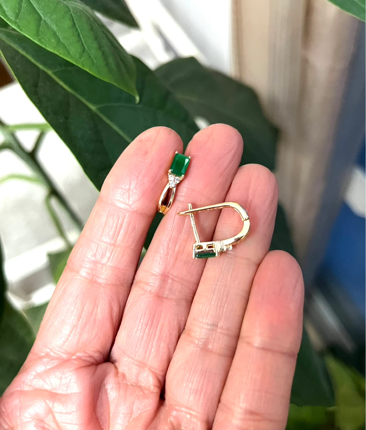 Emerald inspired and Diamond Hoop Earrings - photo 3