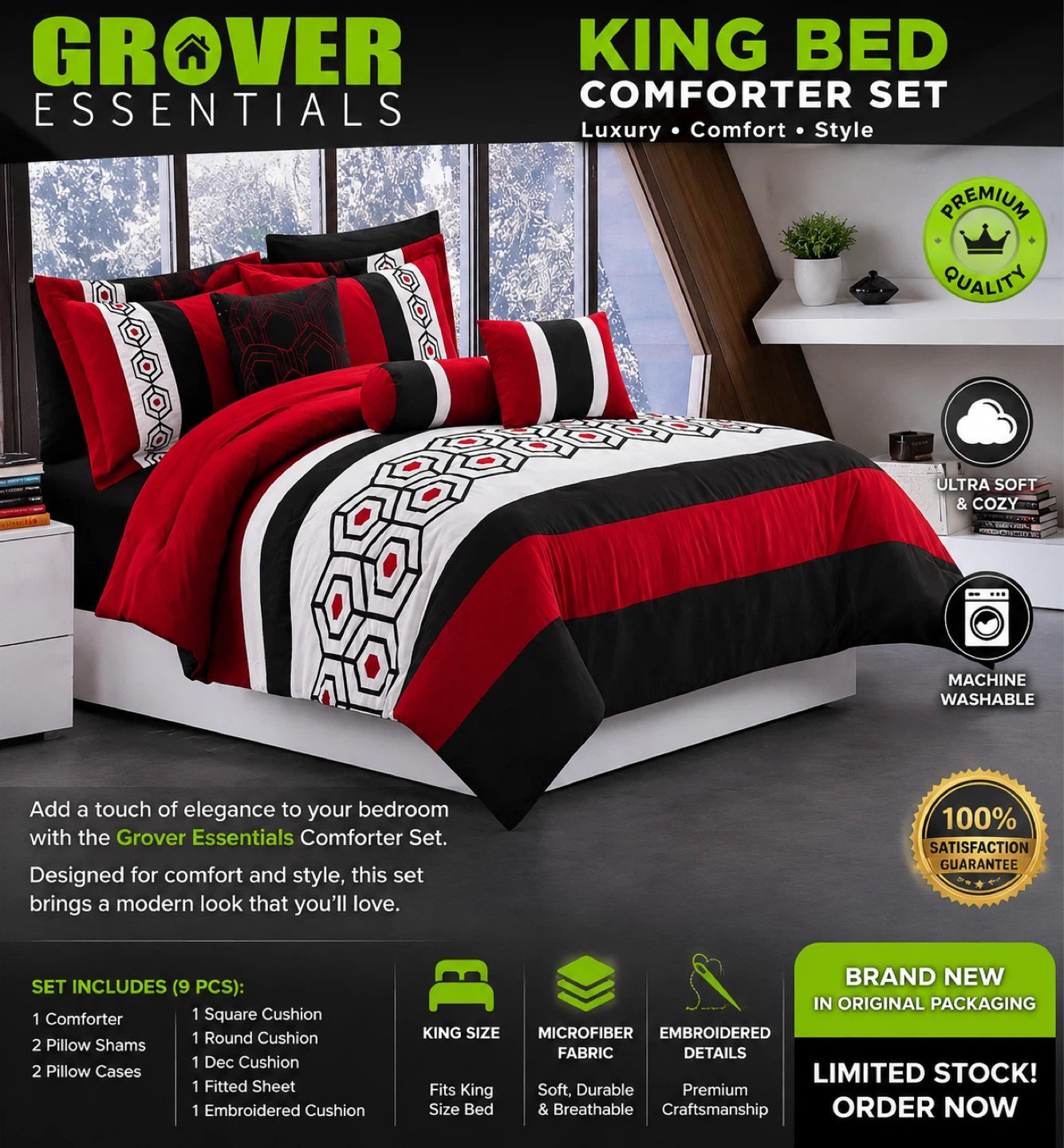 Grover Essentials King Bed 9 pieces Comforter Set