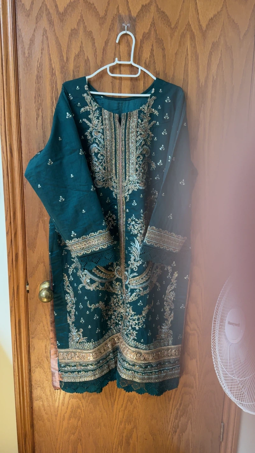 Teal Embroidered Kurti with Dupatta