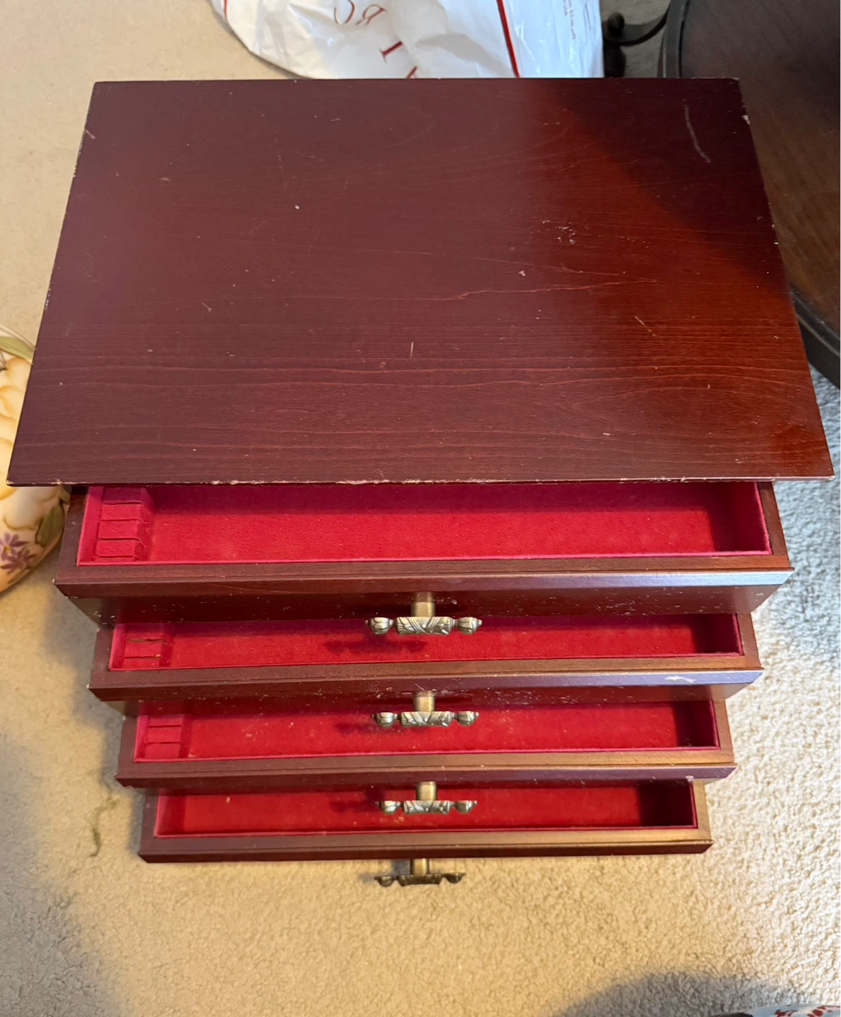 Vintage Mahogany Jewelry/Silverware Chest with Brass Hardware